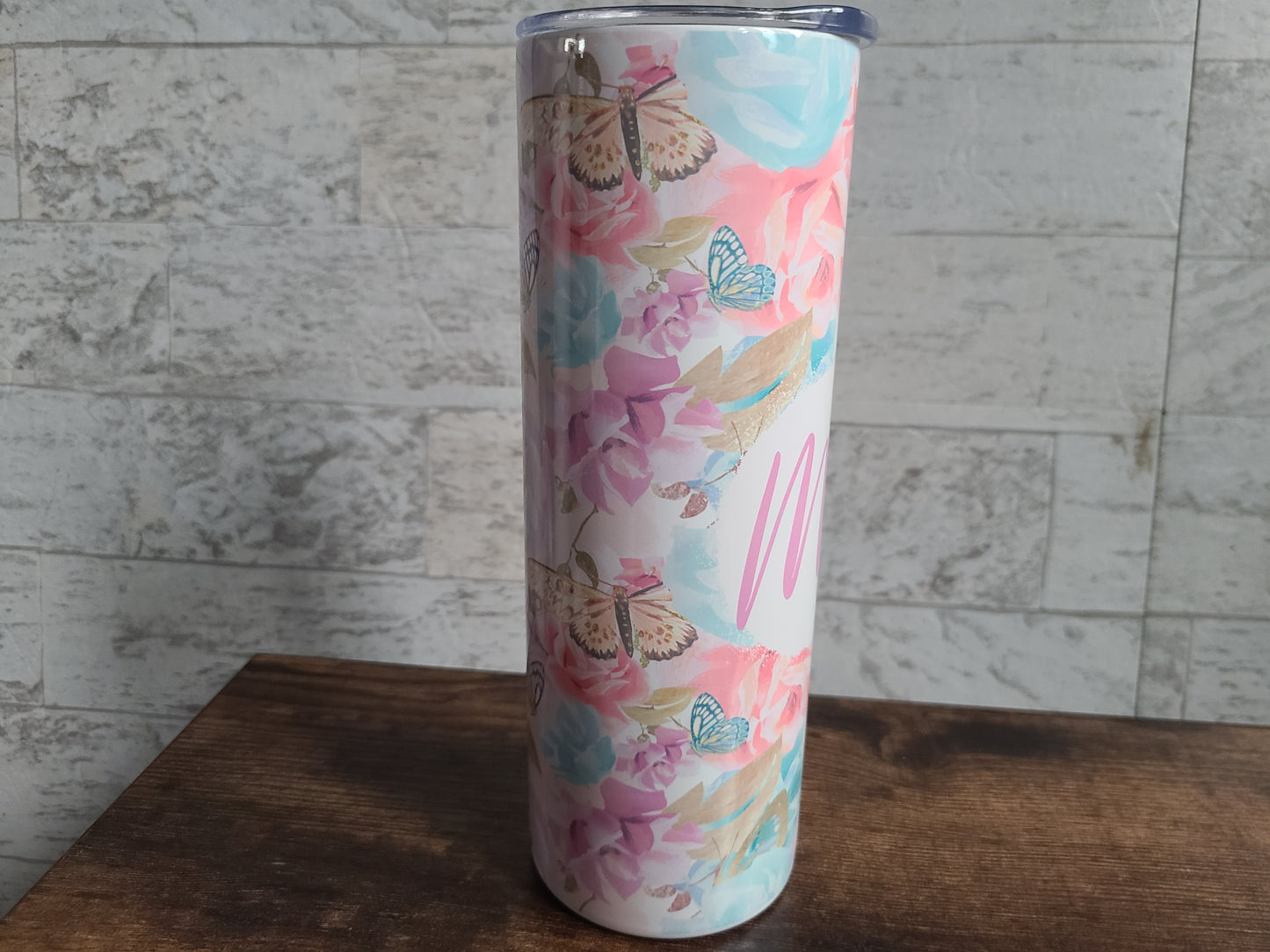 Personalized Butterflies and Flowers Skinny Tumbler