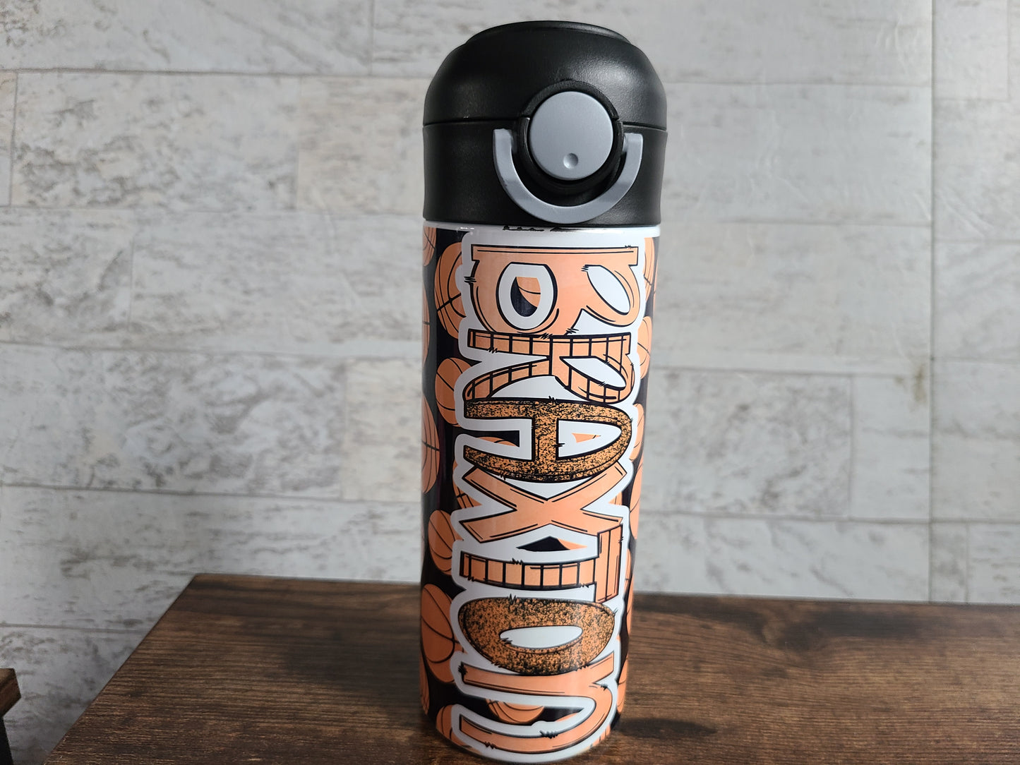 Personalized Basketball Water Bottle - 12 oz Flip Top Water Bottle with Straw