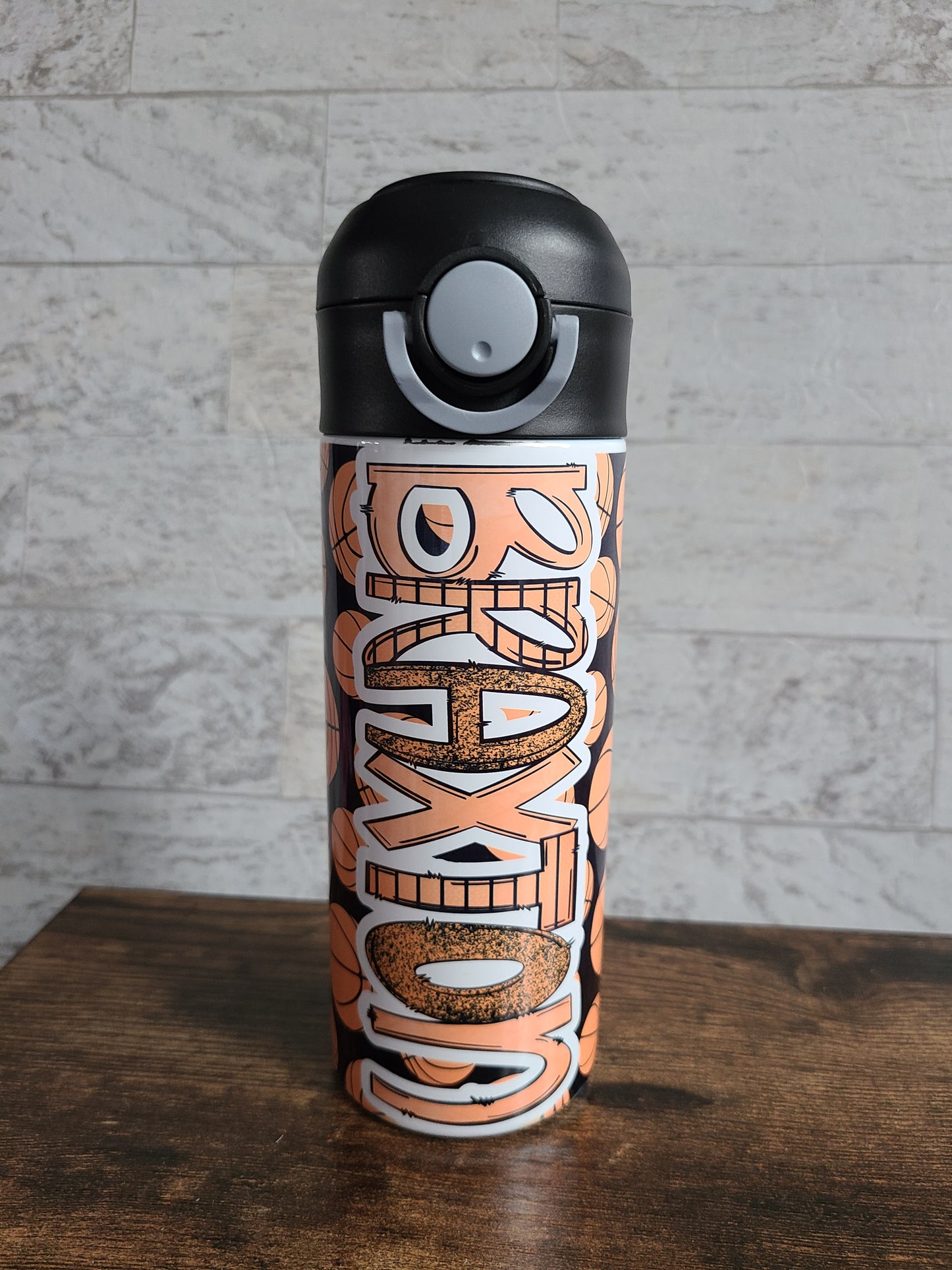 Personalized Basketball Water Bottle - 12 oz Flip Top Water Bottle with Straw