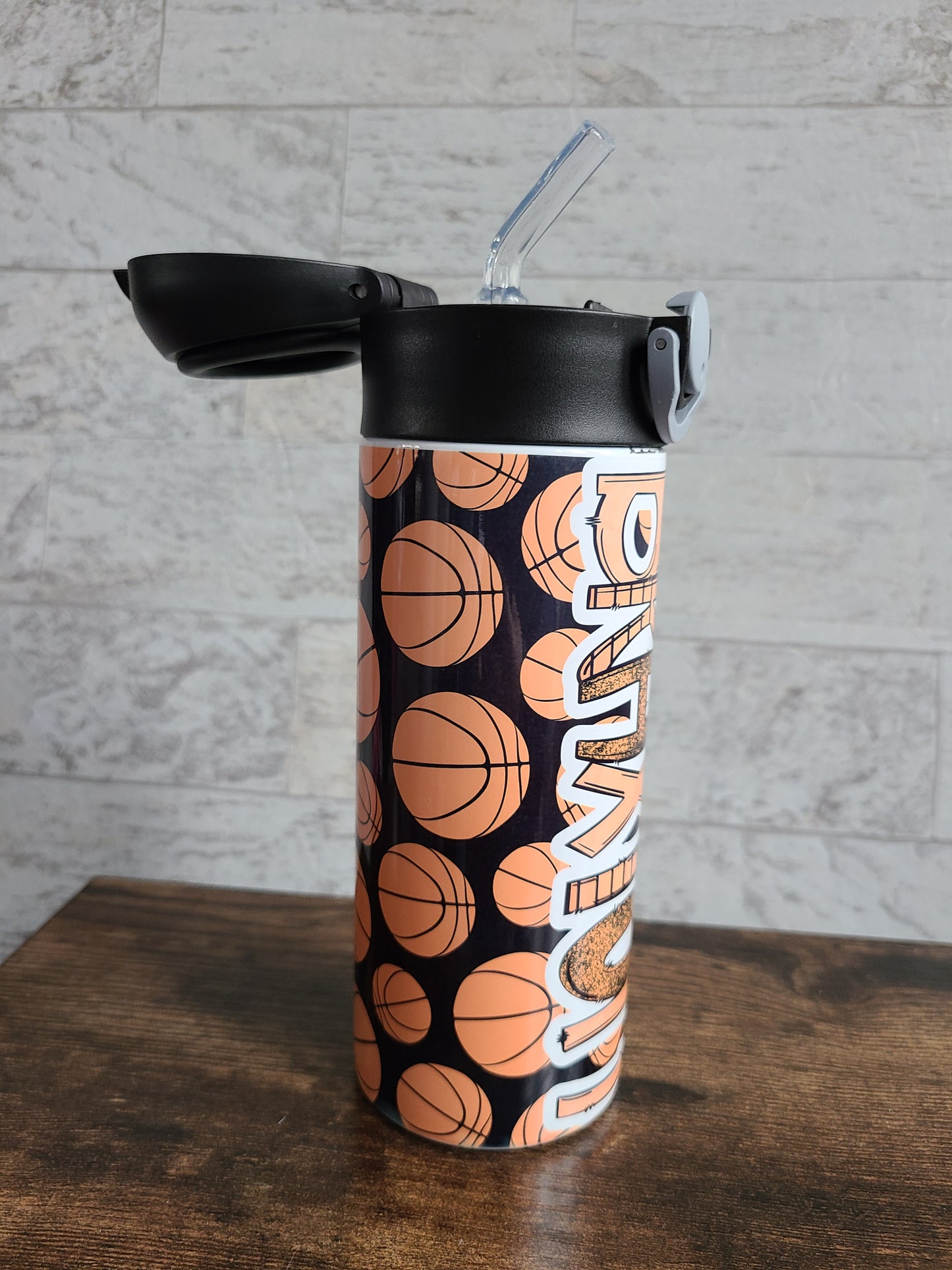 Personalized Basketball Water Bottle - 12 oz Flip Top Water Bottle with Straw