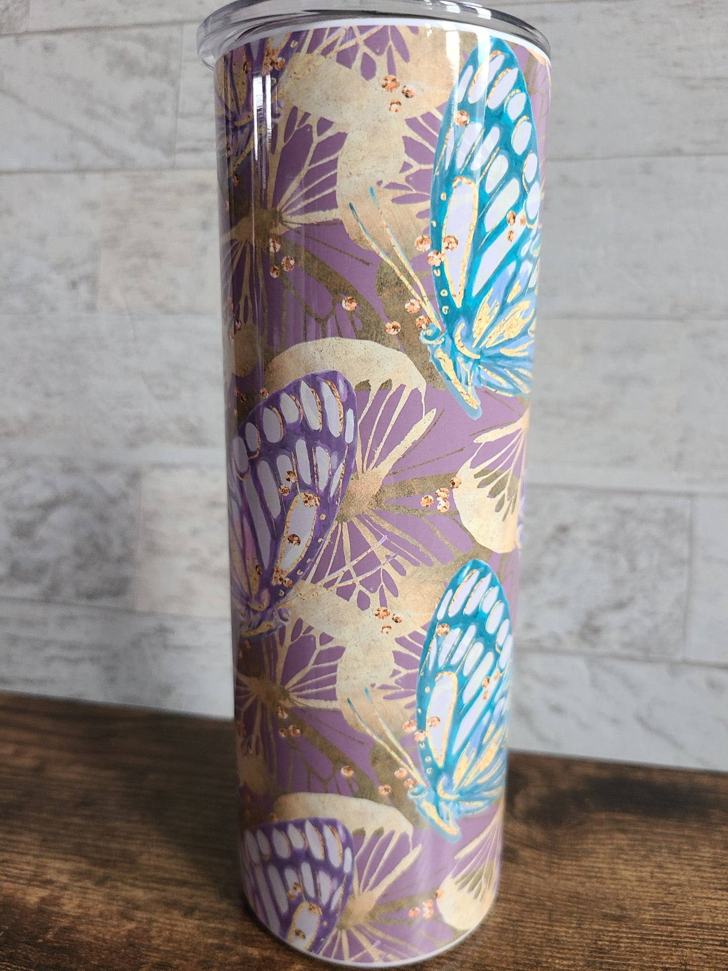 Dark Purple and Gold Butterfly Tumbler