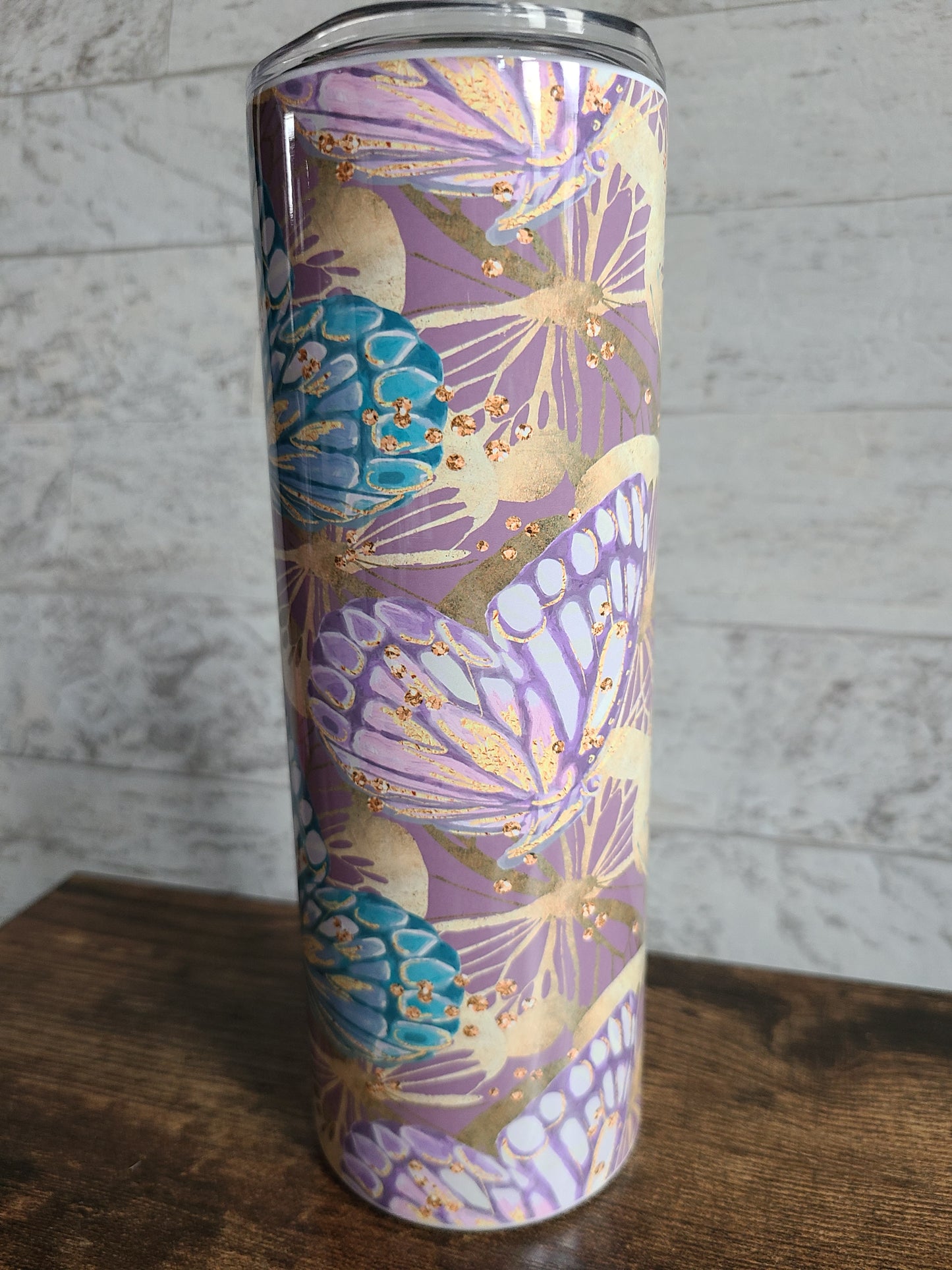 Dark Purple and Gold Butterfly Tumbler