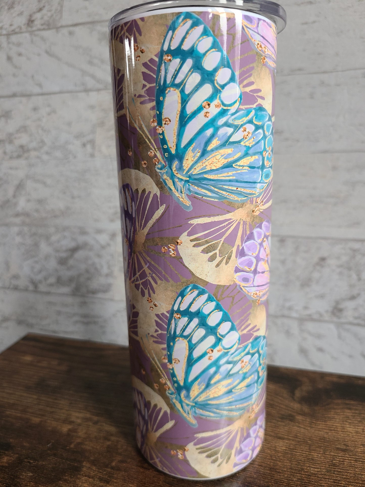 Dark Purple and Gold Butterfly Tumbler
