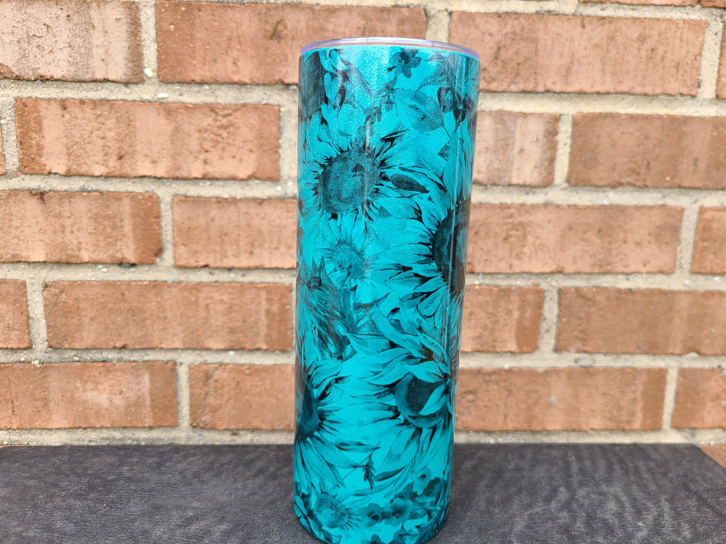 Teal Glitter Flower Skinny Tumbler