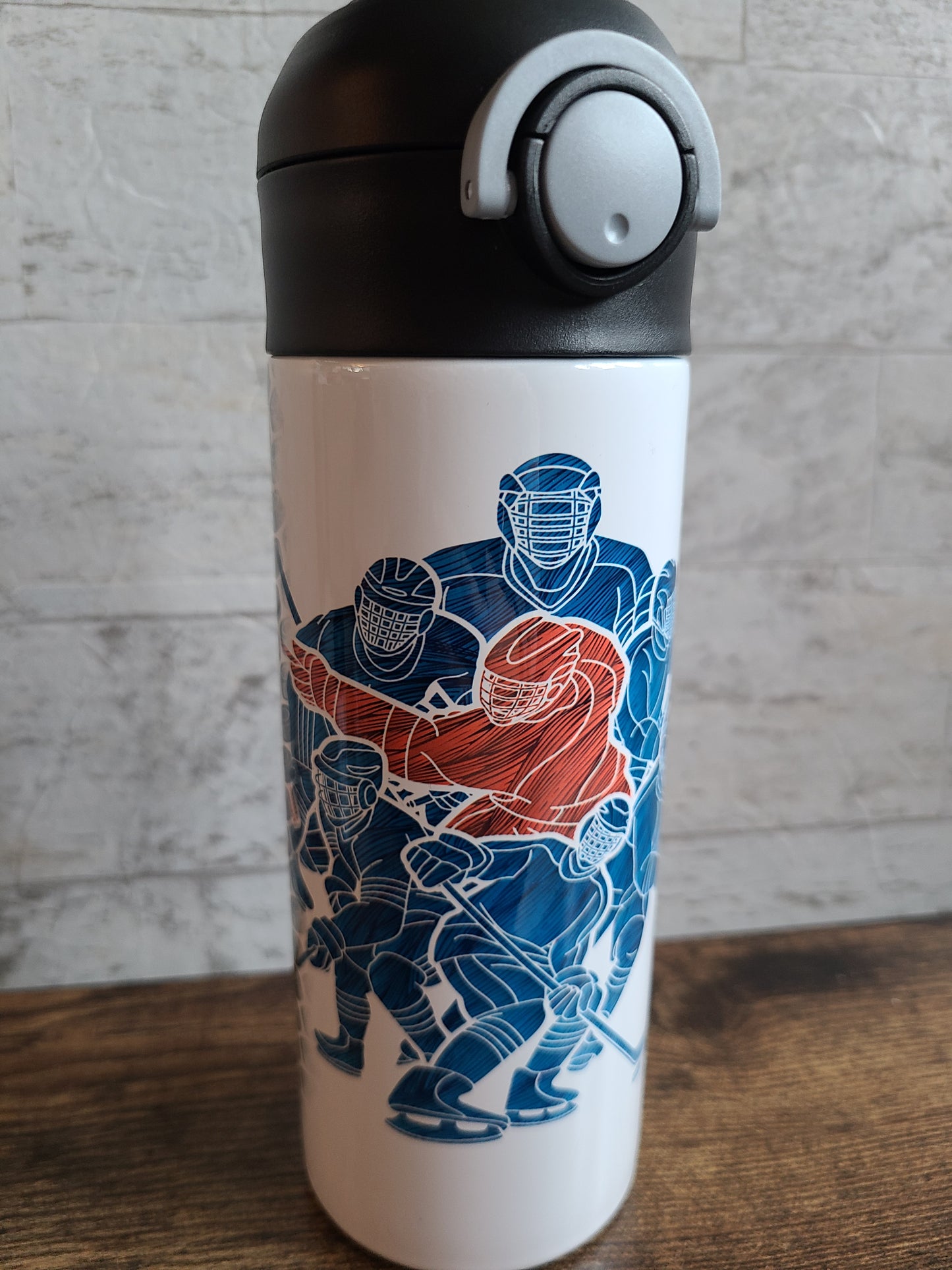 Personalized Hockey Water Bottle - 12 oz Flip Top Water Bottle with Straw