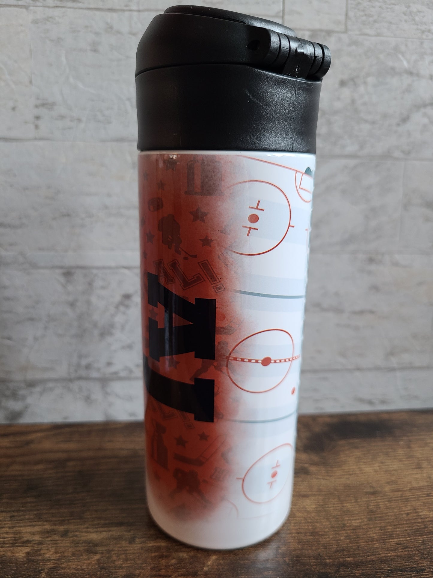 Personalized Hockey Water Bottle - 12 oz Flip Top Water Bottle with Straw