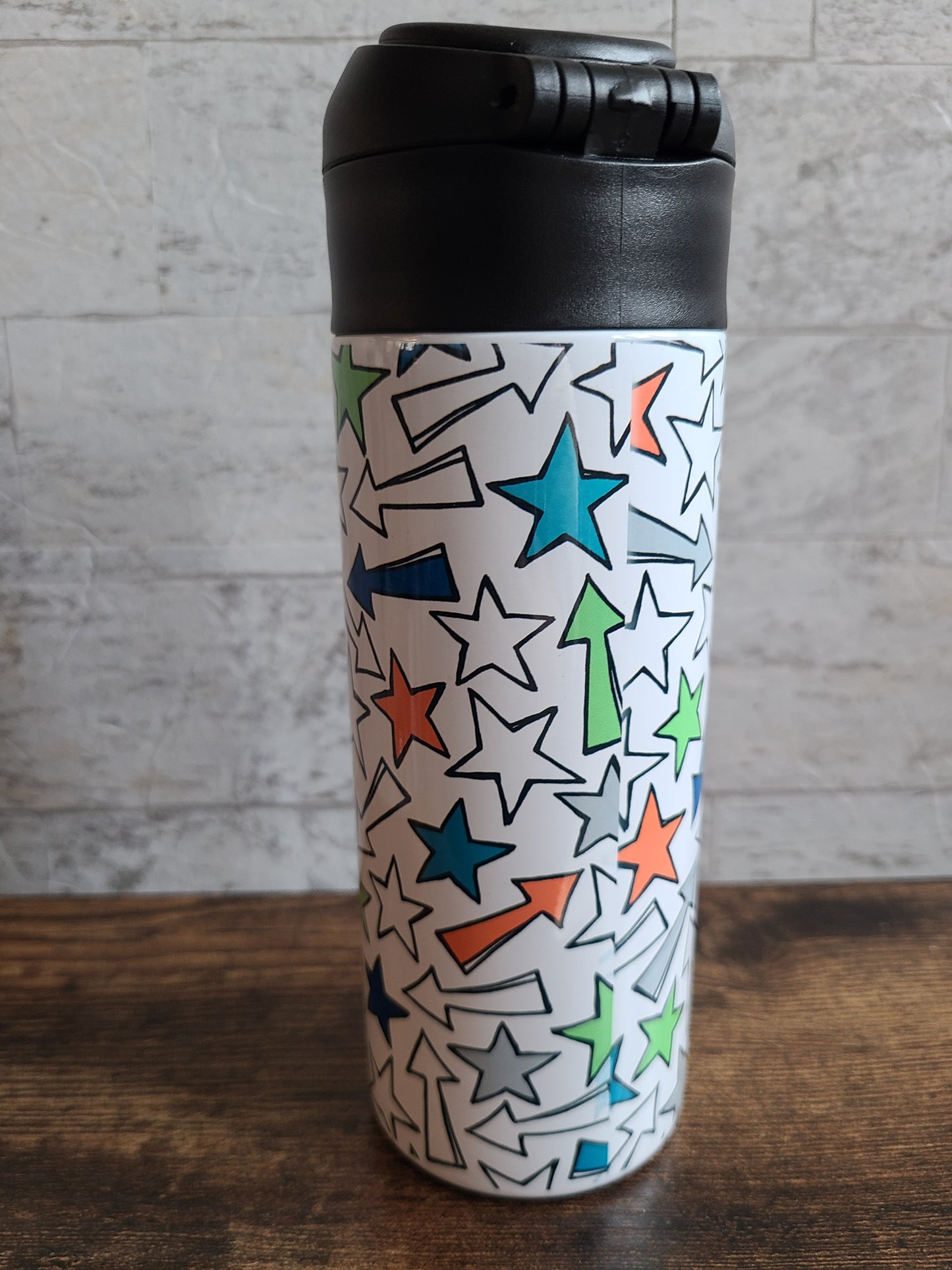 Personalized Blue and Orange Water Bottle - 12 oz Flip Top Water Bottle with Straw