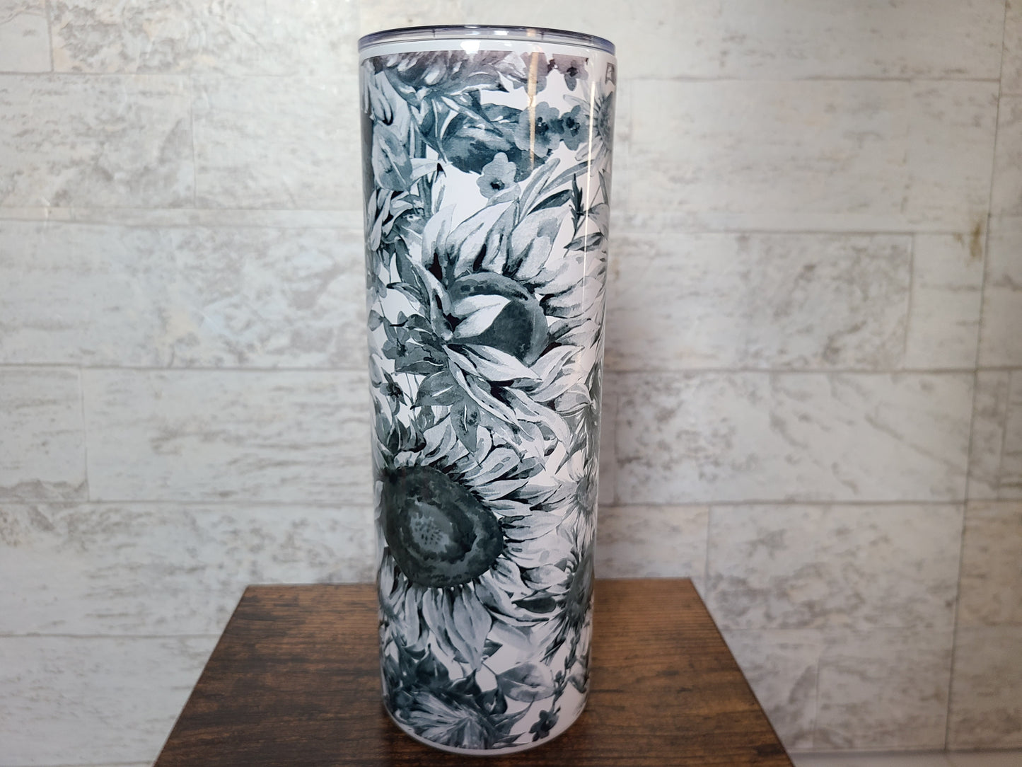 Black, White and Gray Floral Skinny Tumbler