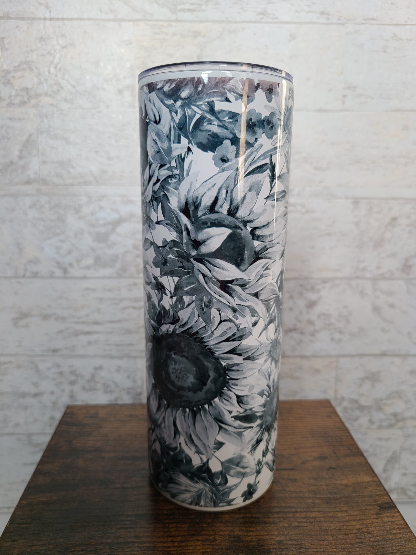 Black, White and Gray Floral Skinny Tumbler