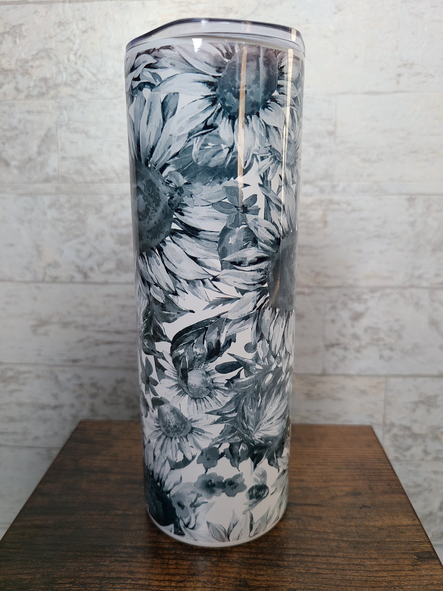 Black, White and Gray Floral Skinny Tumbler