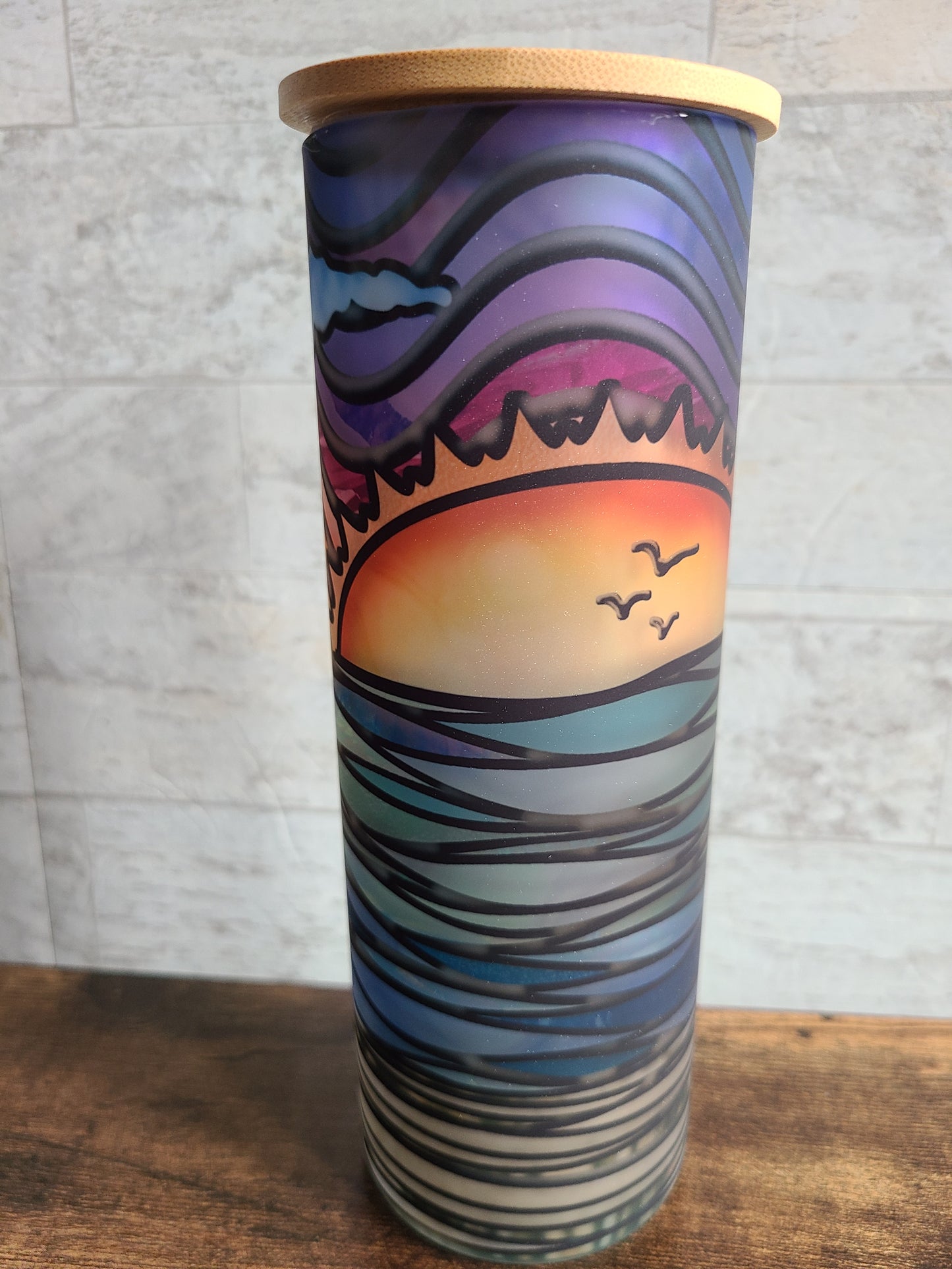 Colorful Sunset Stained Glass Frosted Glass Tumbler