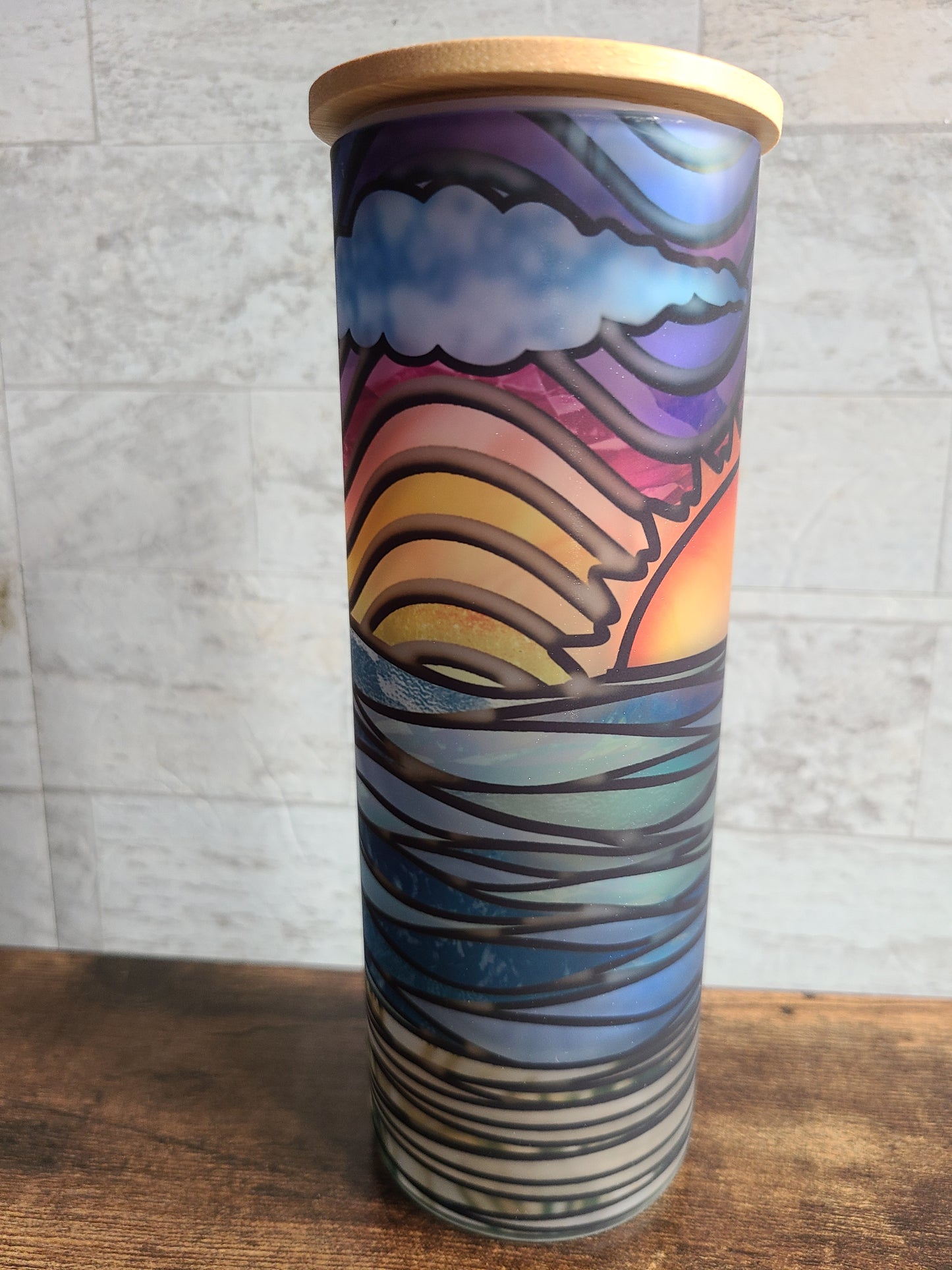 Colorful Sunset Stained Glass Frosted Glass Tumbler