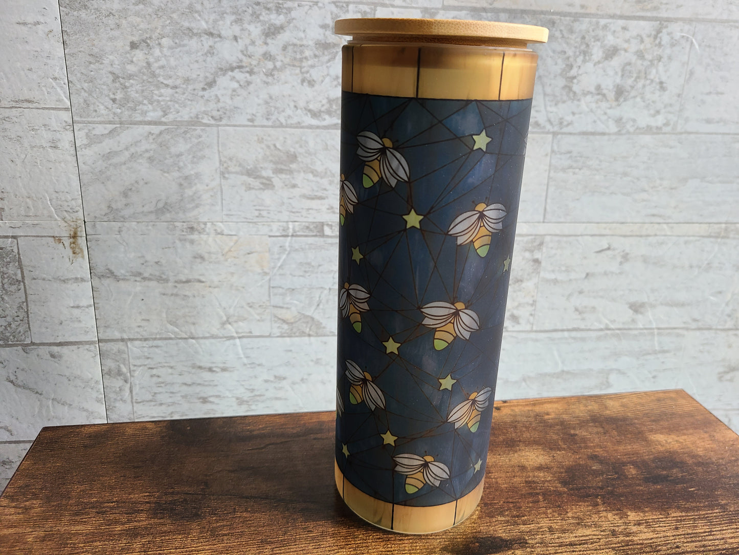 Fireflies Stained Glass Frosted Glass Tumbler