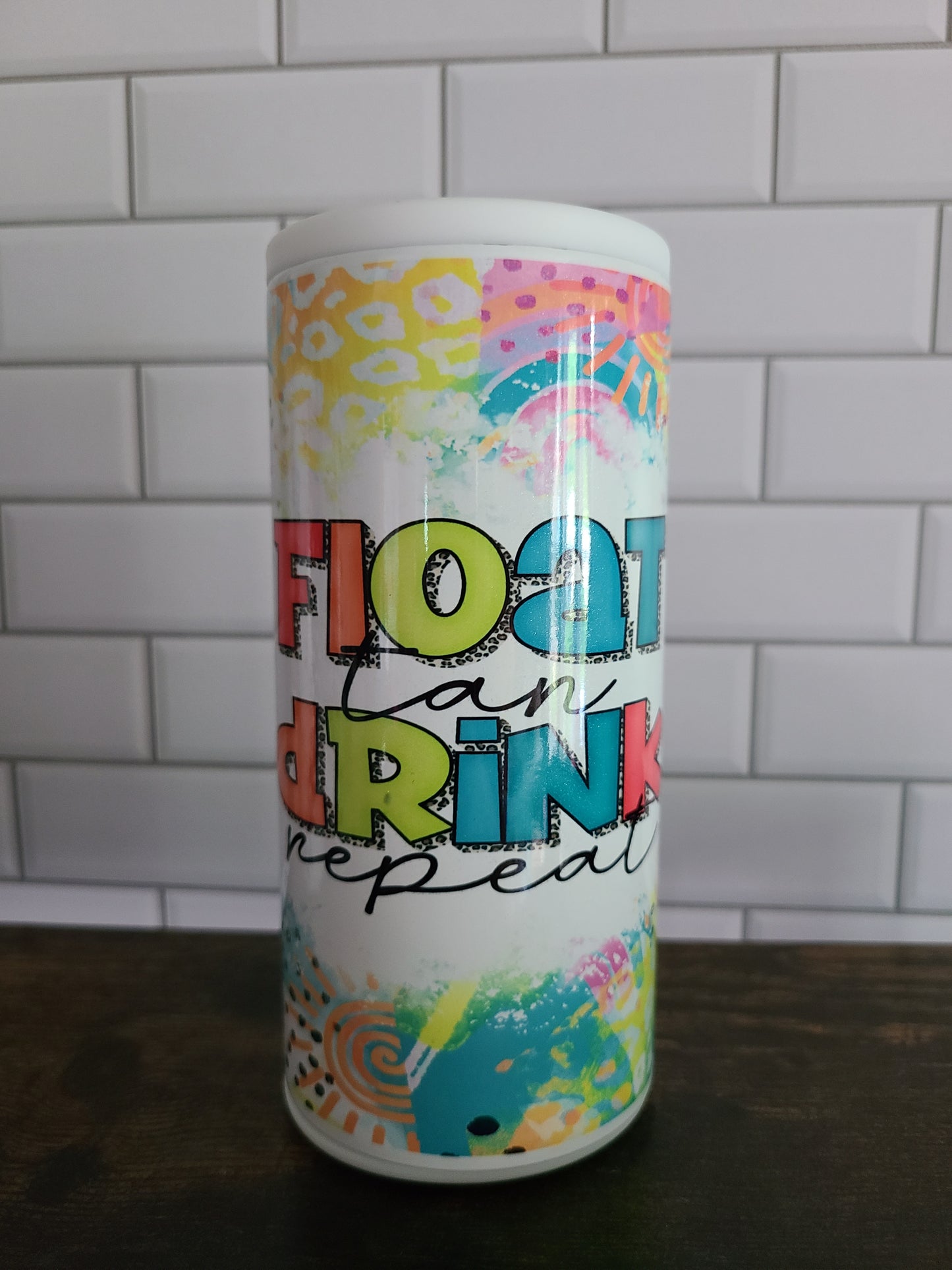 Float Tan Drink Repeat Skinny Can Cooler
