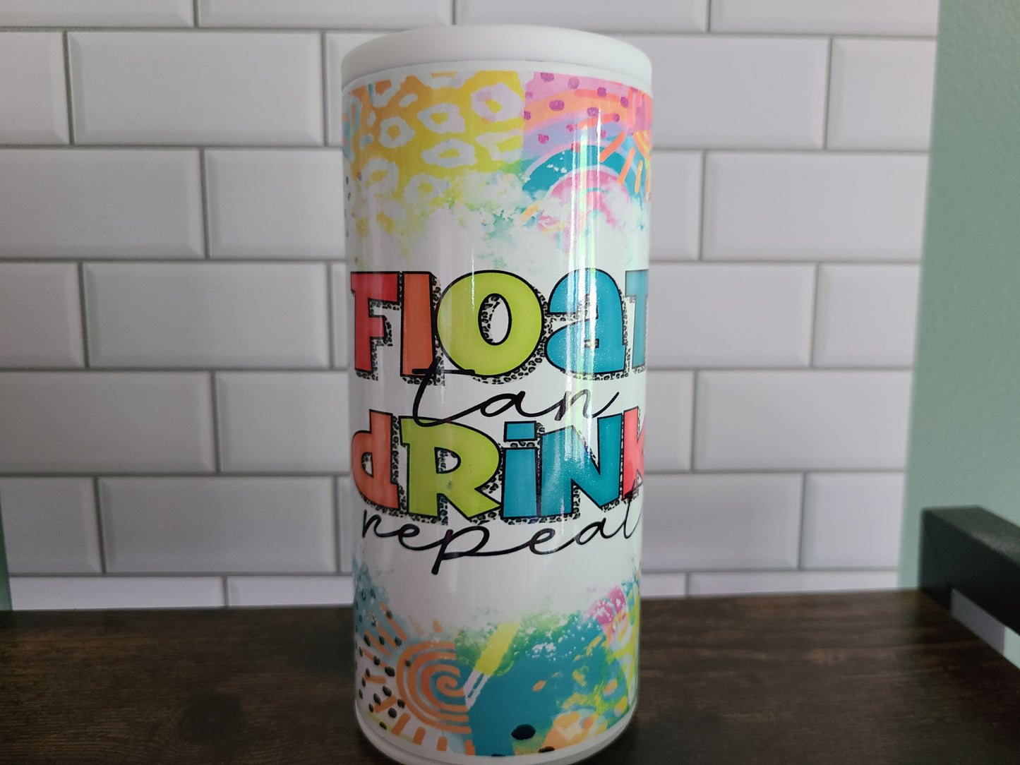 Float Tan Drink Repeat Skinny Can Cooler