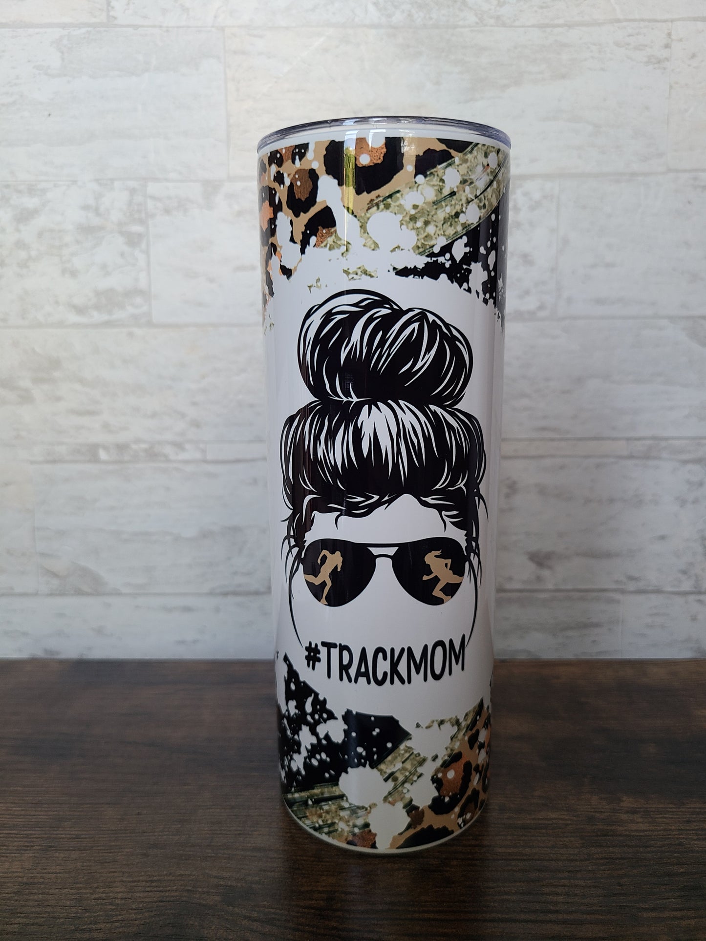 Track Mom Messy Bun 20 oz Skinny Tumbler