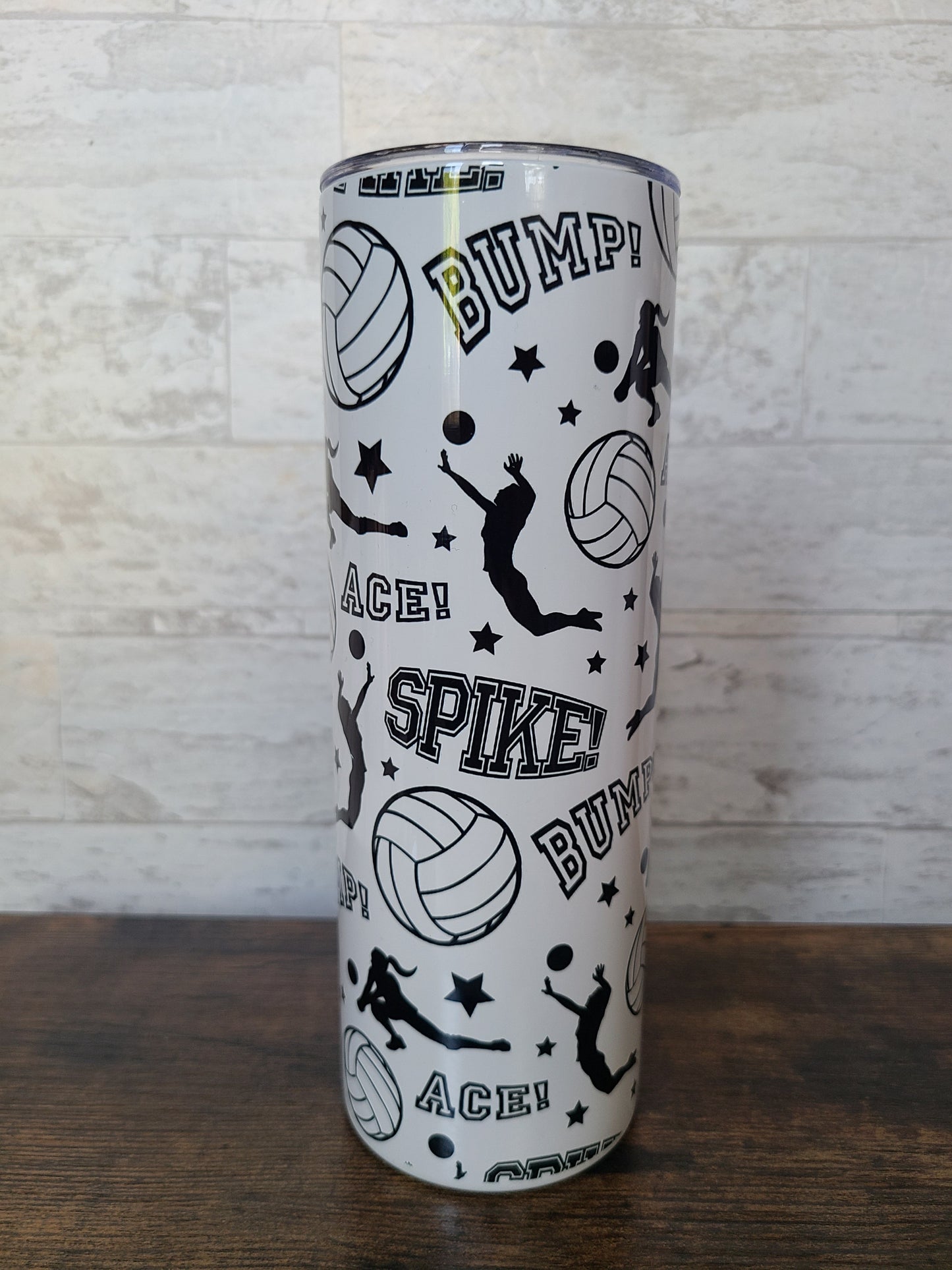 Personalized Volleyball Black and White 20 oz Skinny Tumbler