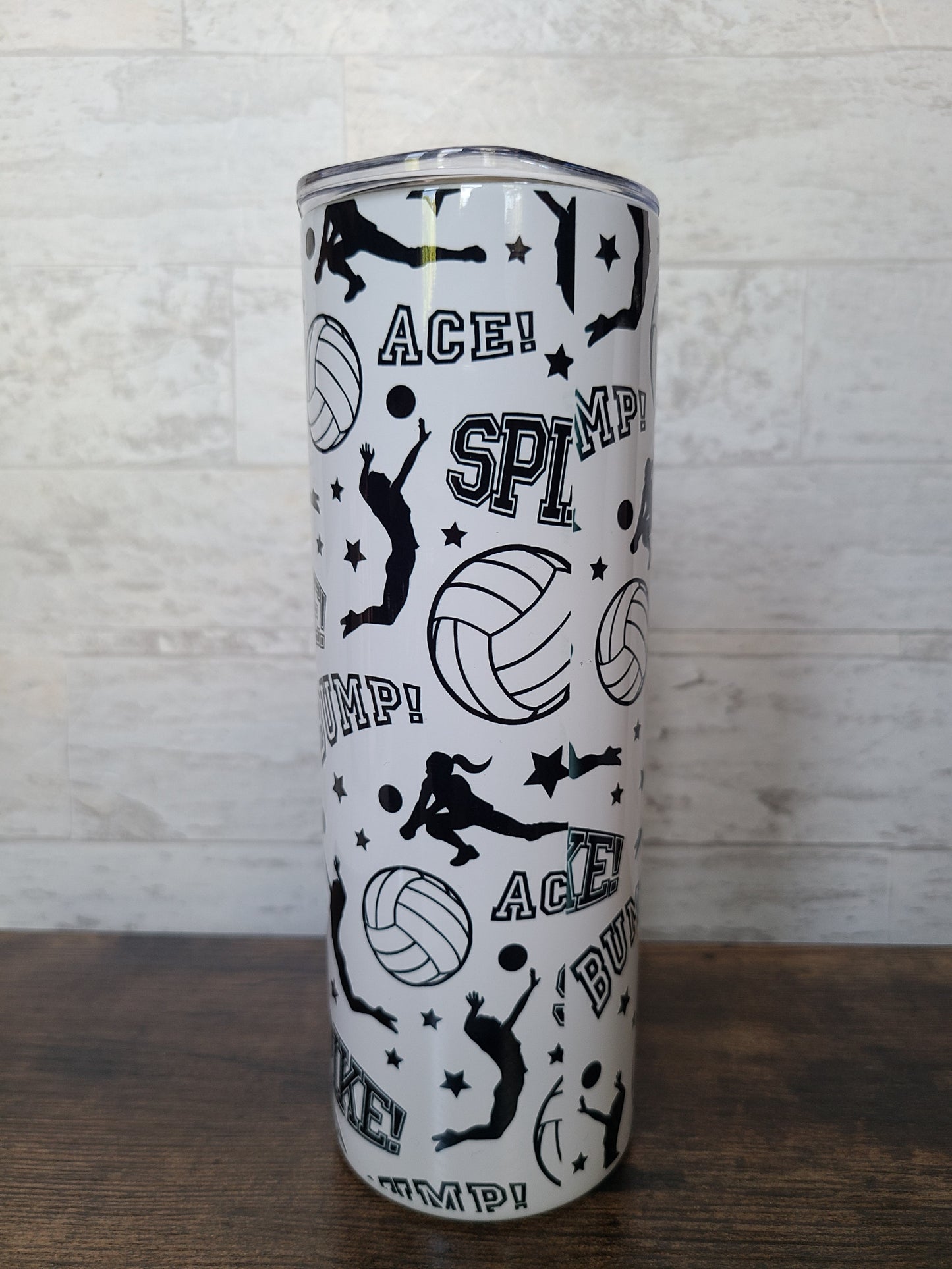 Personalized Volleyball Black and White 20 oz Skinny Tumbler