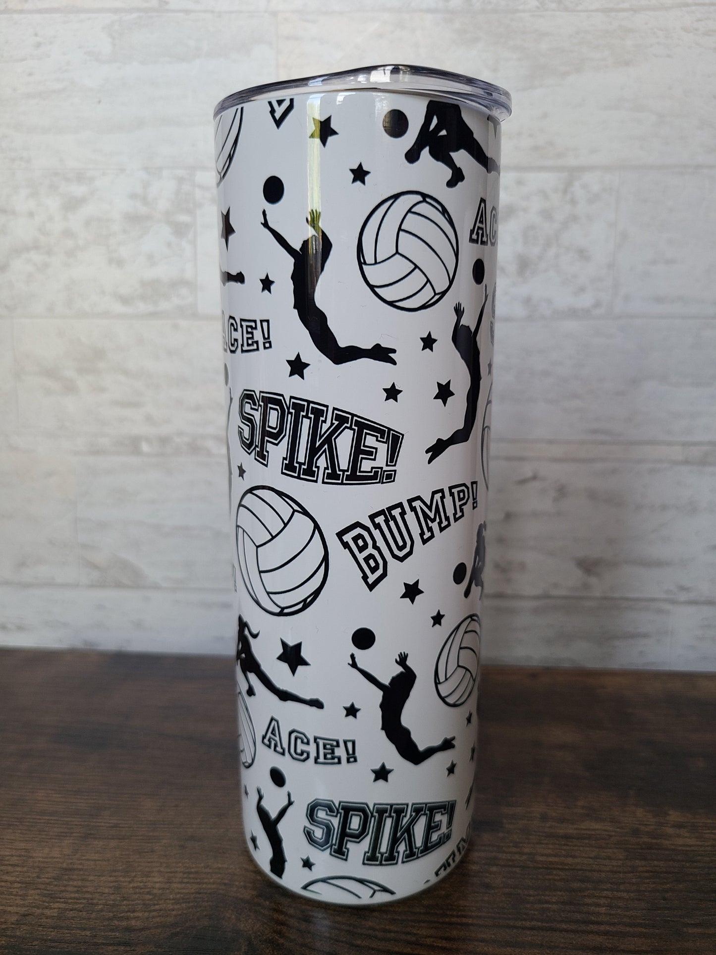 Personalized Volleyball Black and White 20 oz Skinny Tumbler