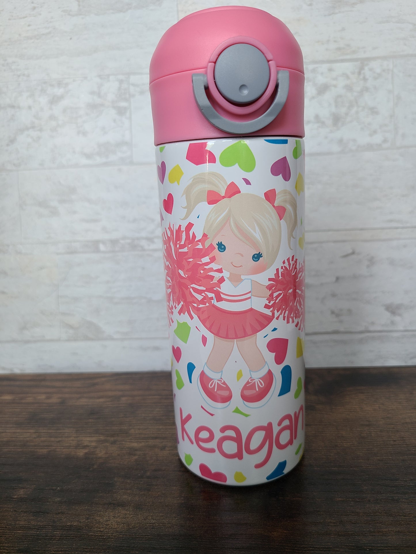 Personalized Cheerleader Water Bottle - 12 oz Flip Top Water Bottle with Straw