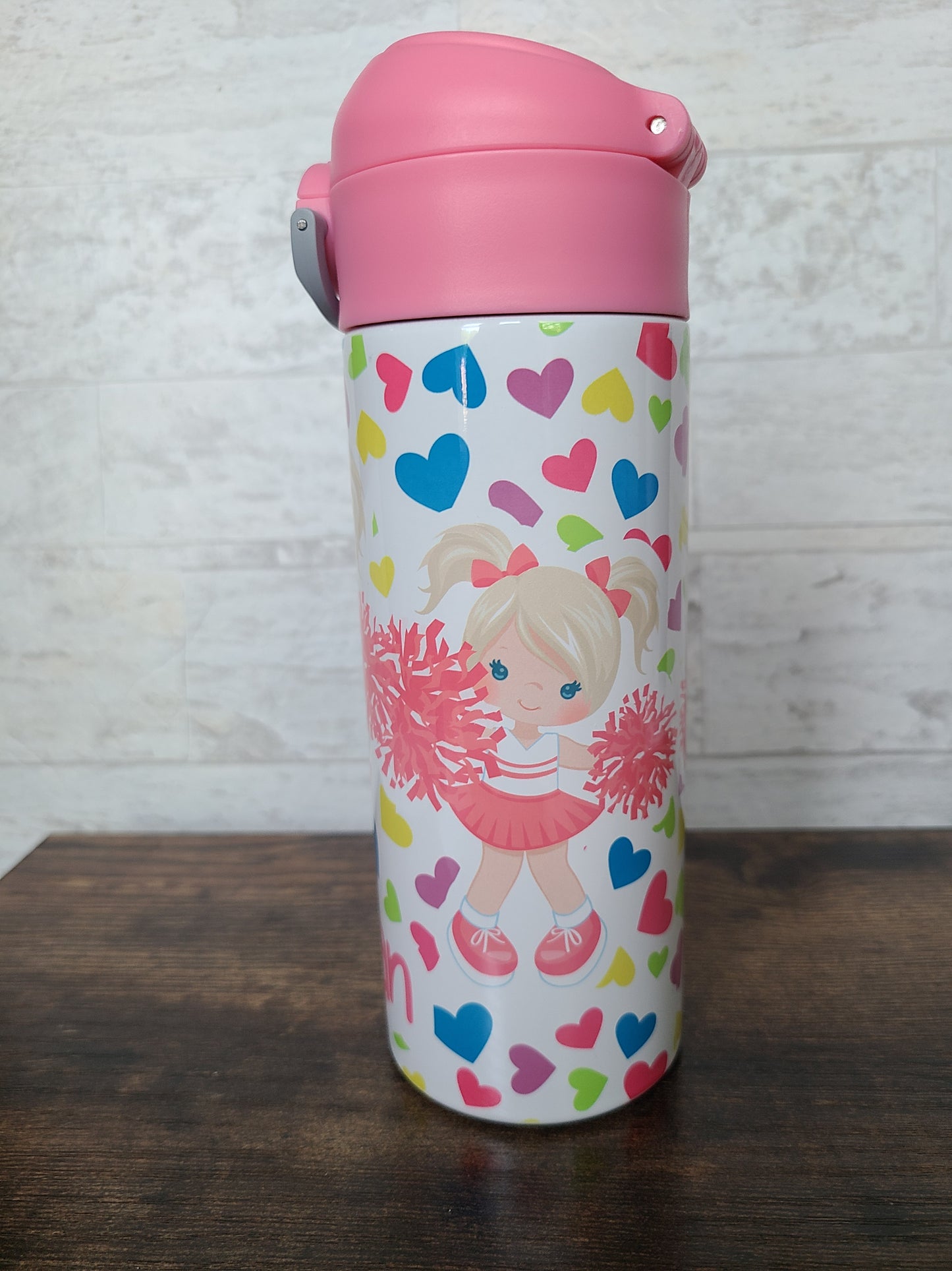 Personalized Cheerleader Water Bottle - 12 oz Flip Top Water Bottle with Straw