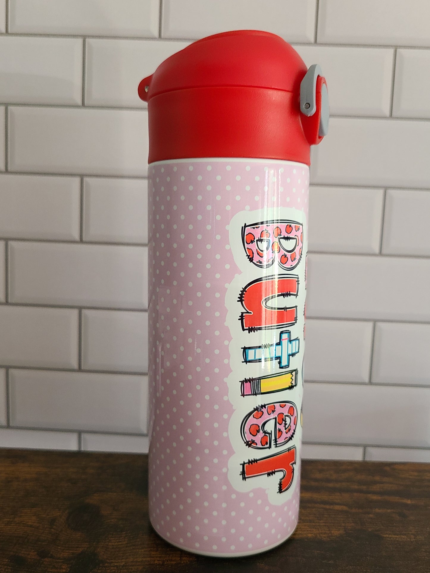 Pink School Days Personalized Water Bottle - 12 oz Flip Top Water Bottle with Straw
