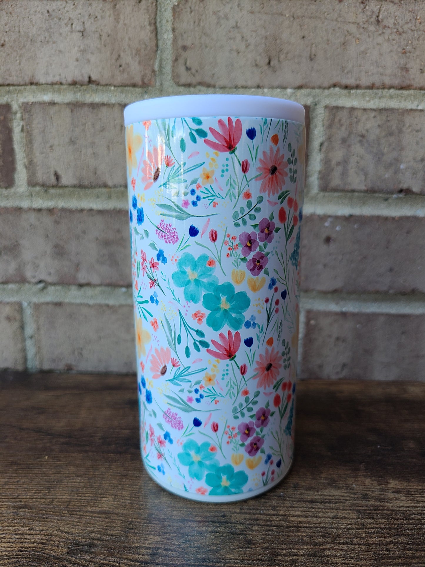 Multi-Color Floral Skinny Can Cooler