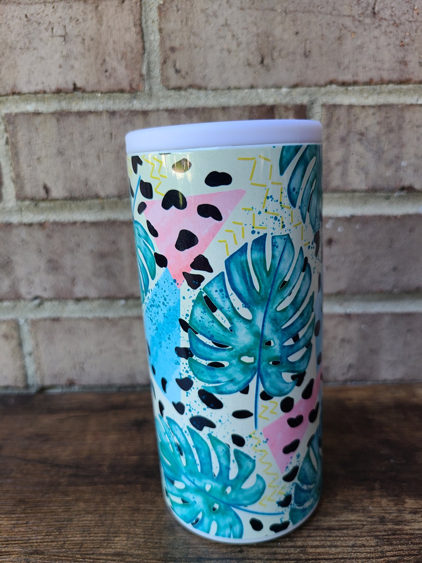Tropical Leaves Skinny Can Cooler
