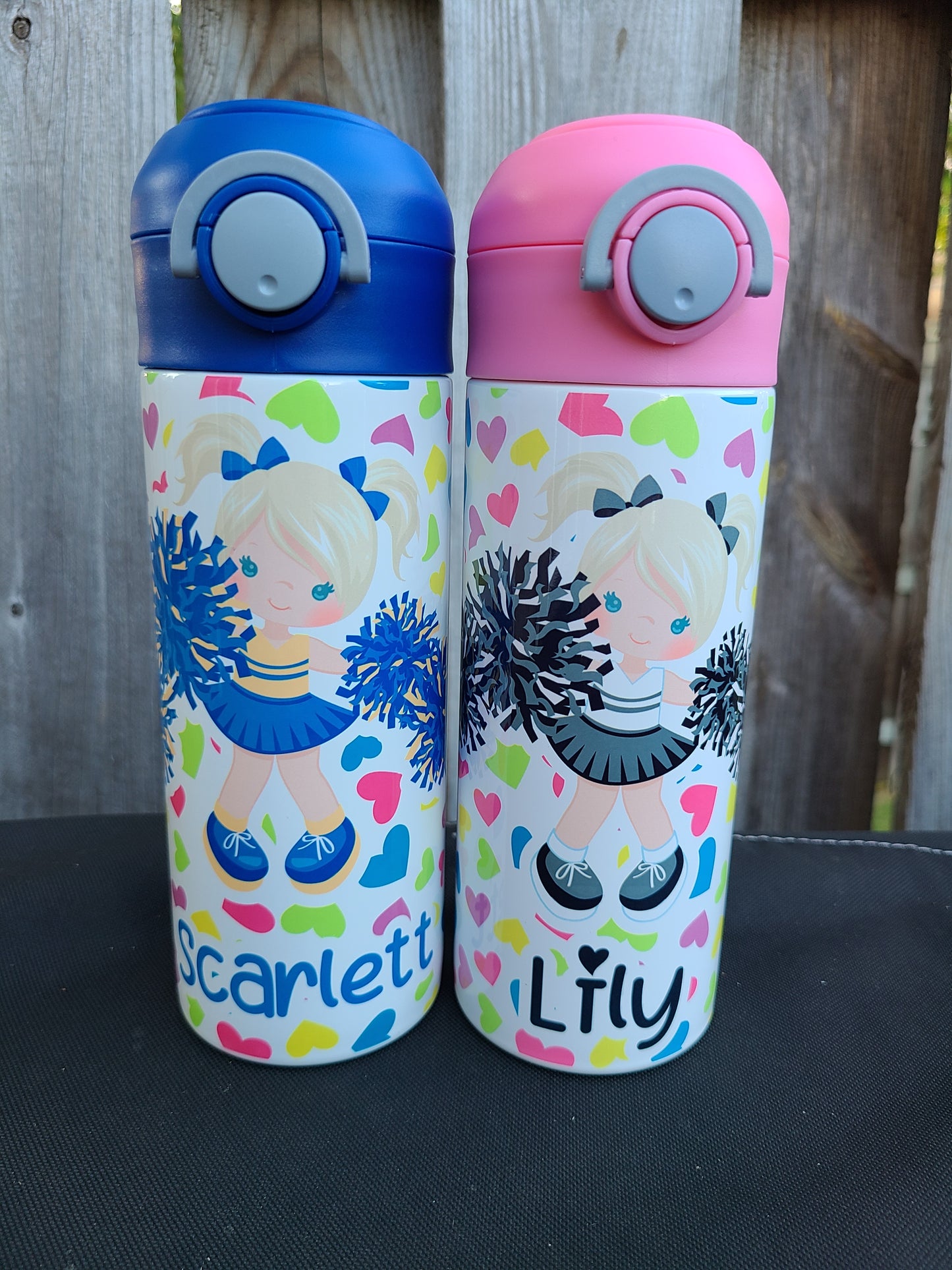 Personalized Cheerleader Water Bottle - 12 oz Flip Top Water Bottle with Straw