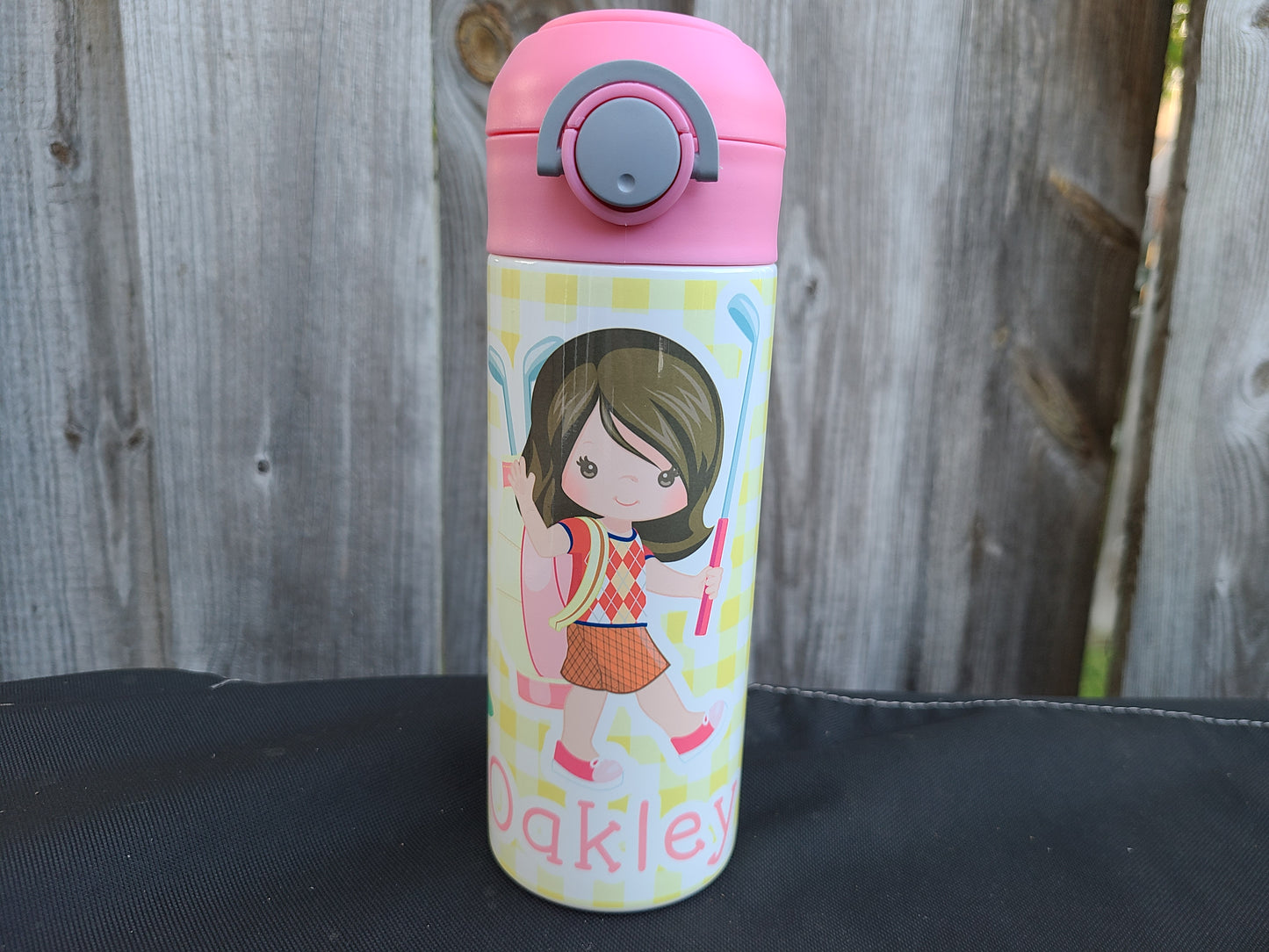 Child Golfer Water Bottle - 12 oz Flip Top Water Bottle with Straw