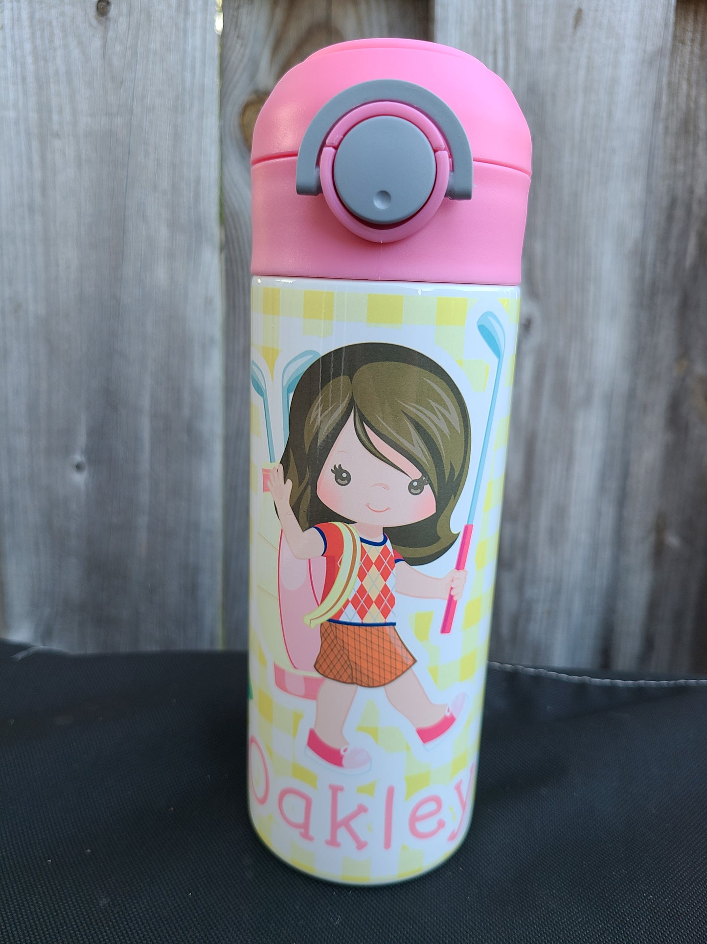Child Golfer Water Bottle - 12 oz Flip Top Water Bottle with Straw