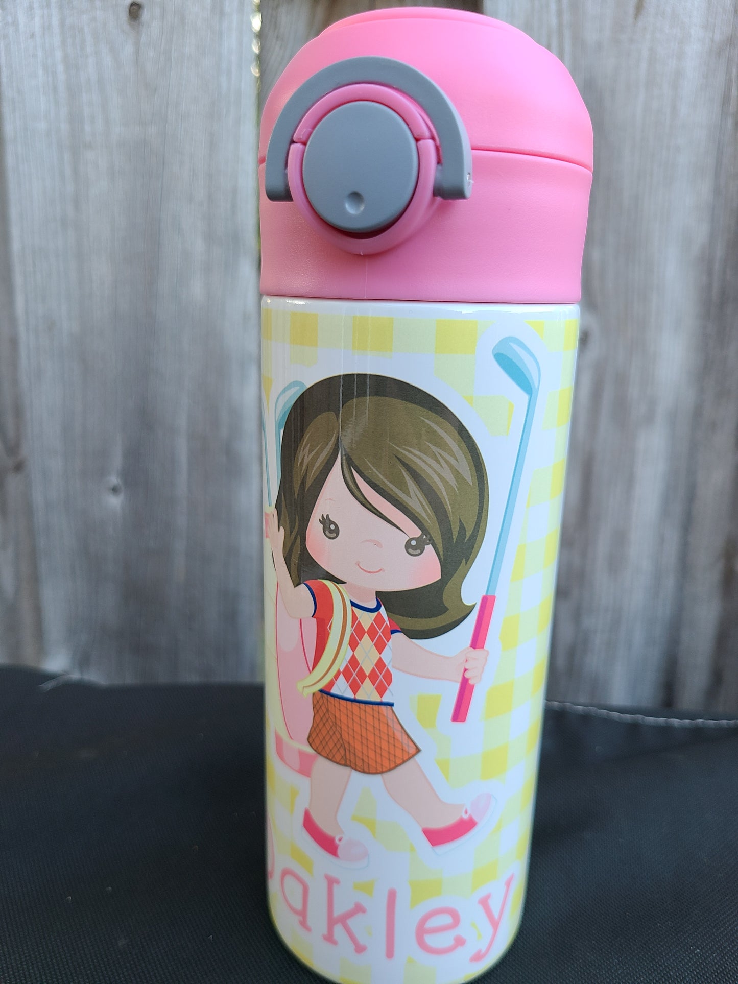 Child Golfer Water Bottle - 12 oz Flip Top Water Bottle with Straw
