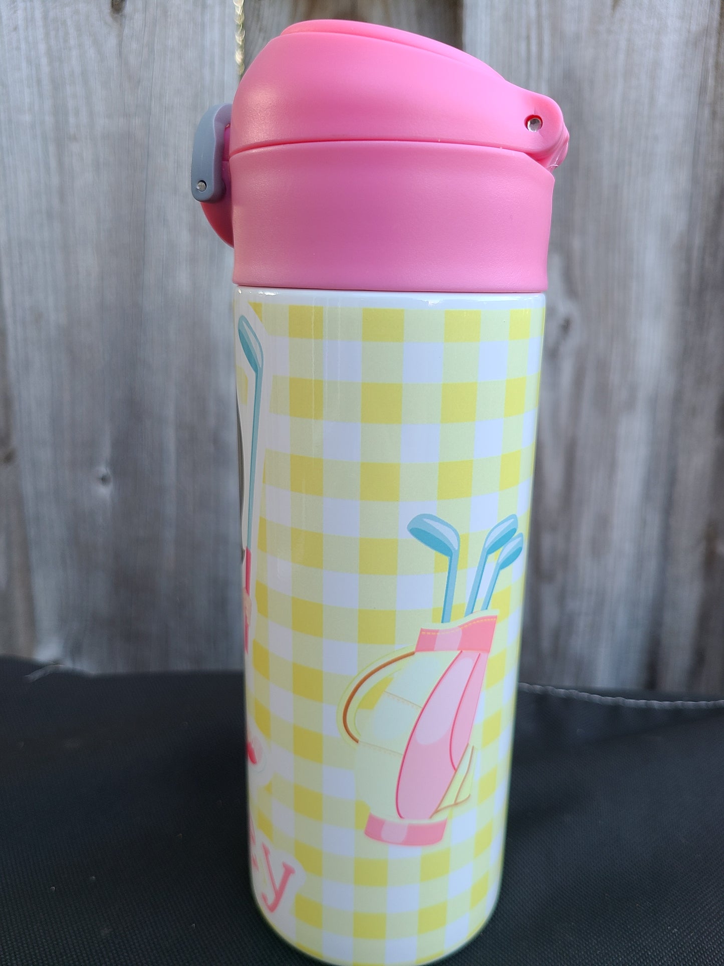 Child Golfer Water Bottle - 12 oz Flip Top Water Bottle with Straw