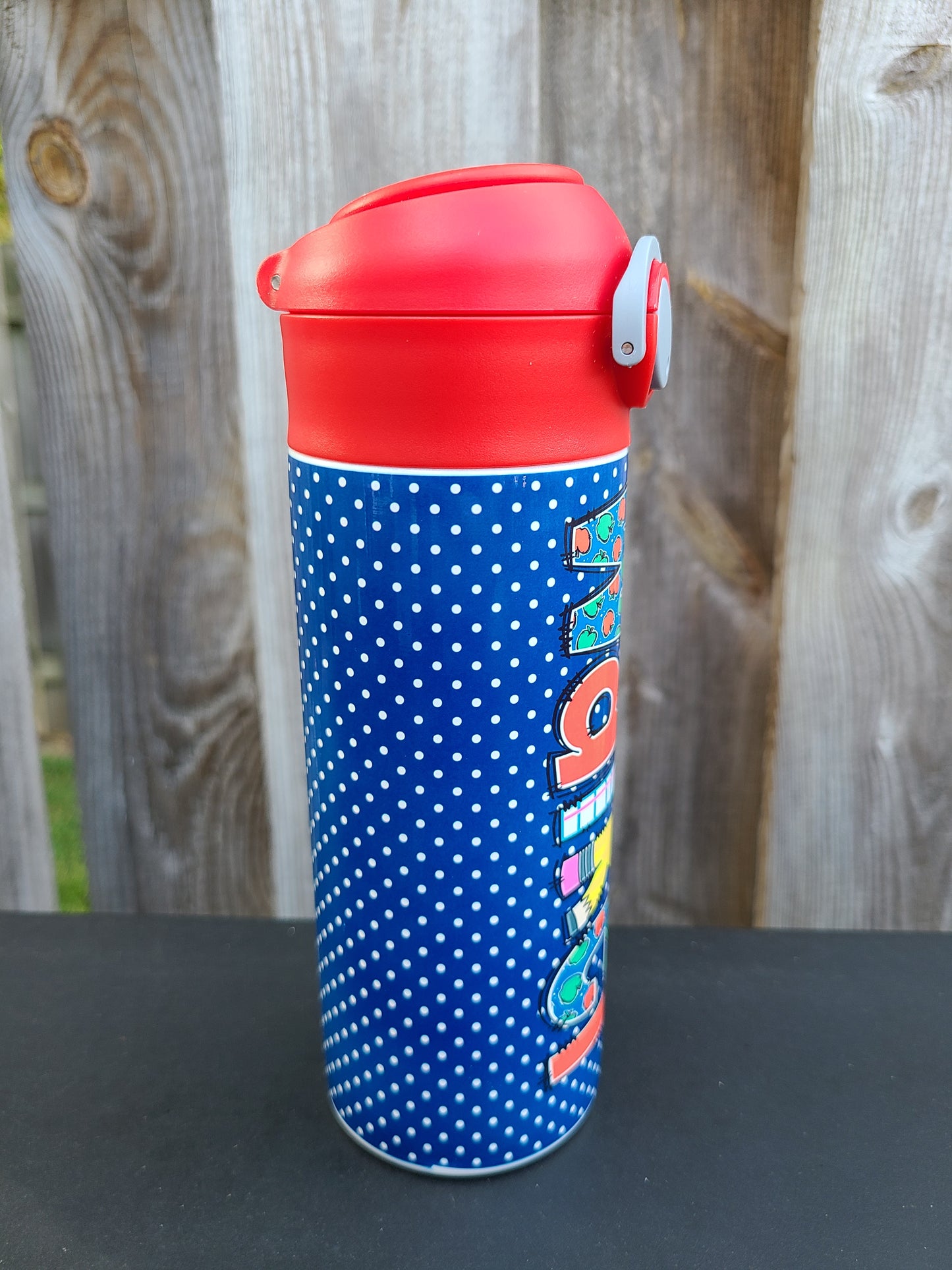 Blue School Days Personalized Water Bottle - 12 oz Flip Top Water Bottle with Straw
