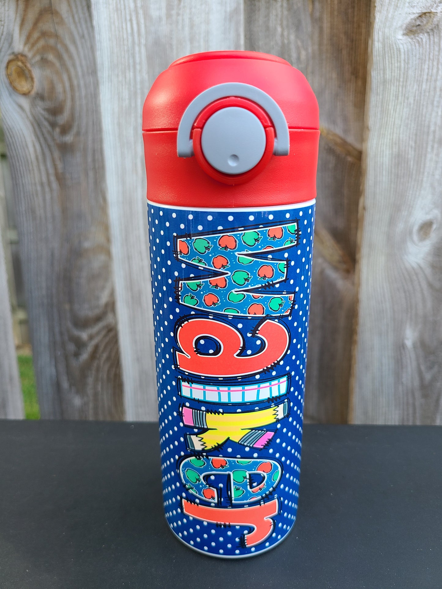 Blue School Days Personalized Water Bottle - 12 oz Flip Top Water Bottle with Straw