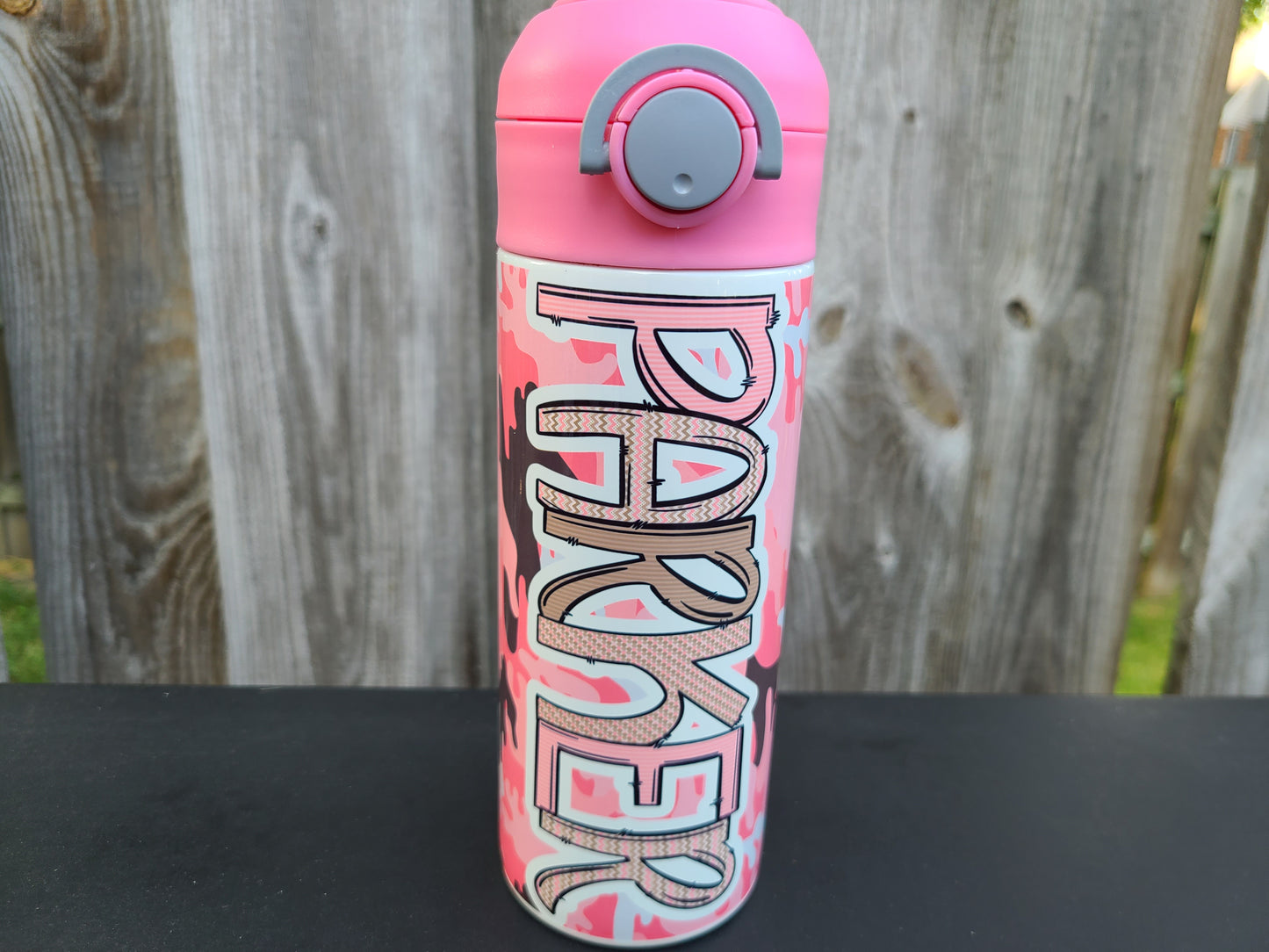 Pink Camouflage Flip Top Water Bottle - Personalized