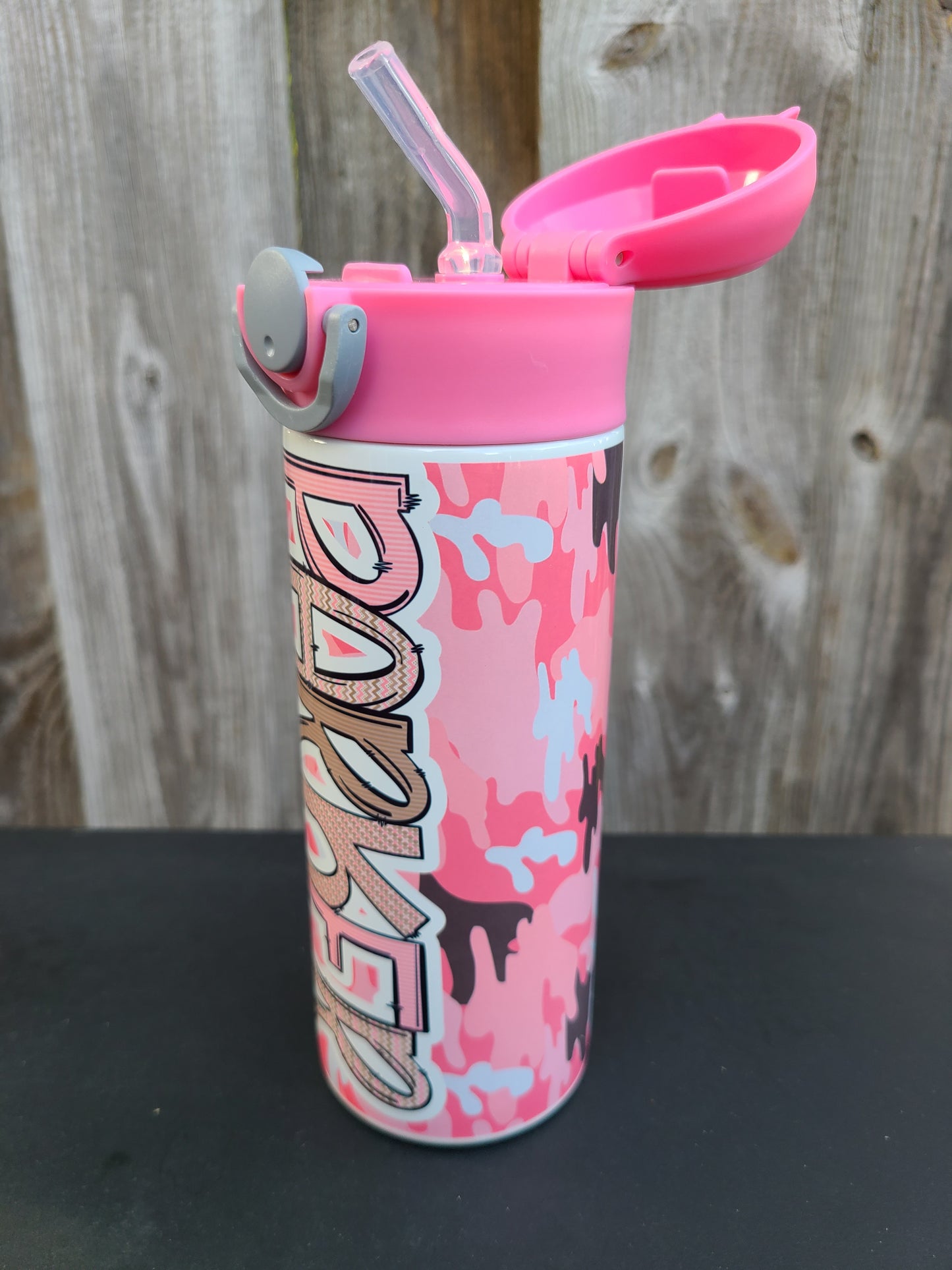 Pink Camouflage Flip Top Water Bottle - Personalized