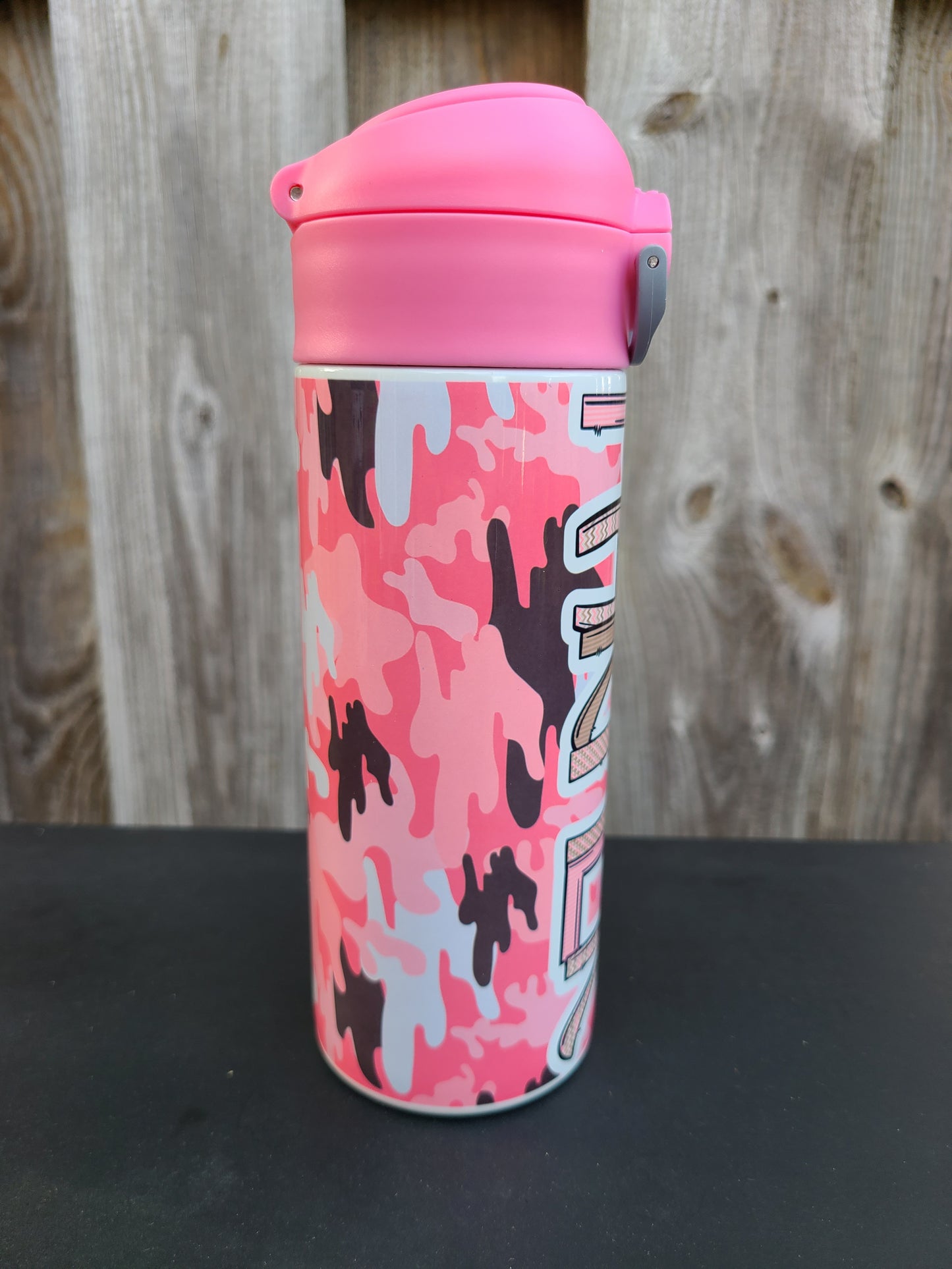 Pink Camouflage Flip Top Water Bottle - Personalized