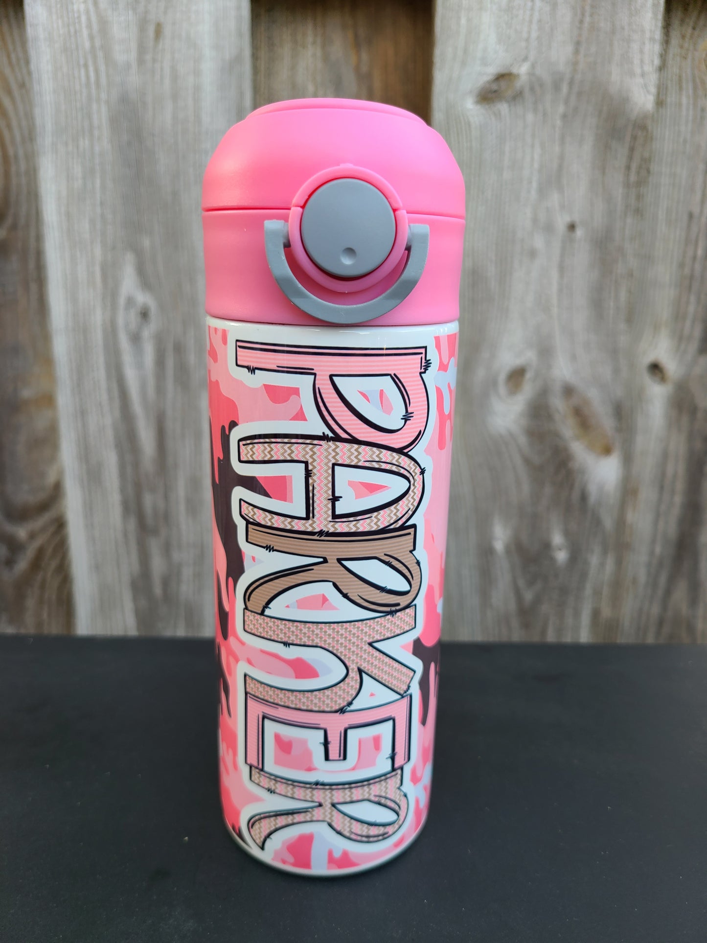 Pink Camouflage Flip Top Water Bottle - Personalized
