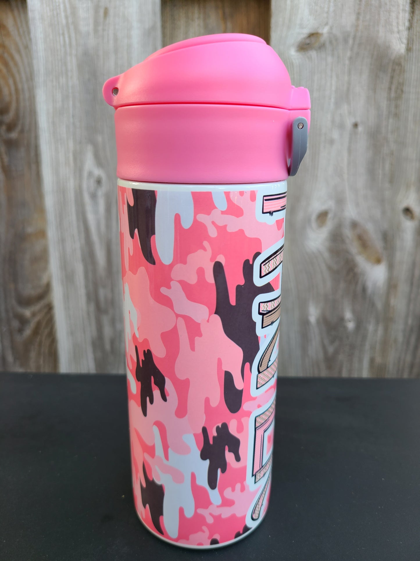Pink Camouflage Flip Top Water Bottle - Personalized