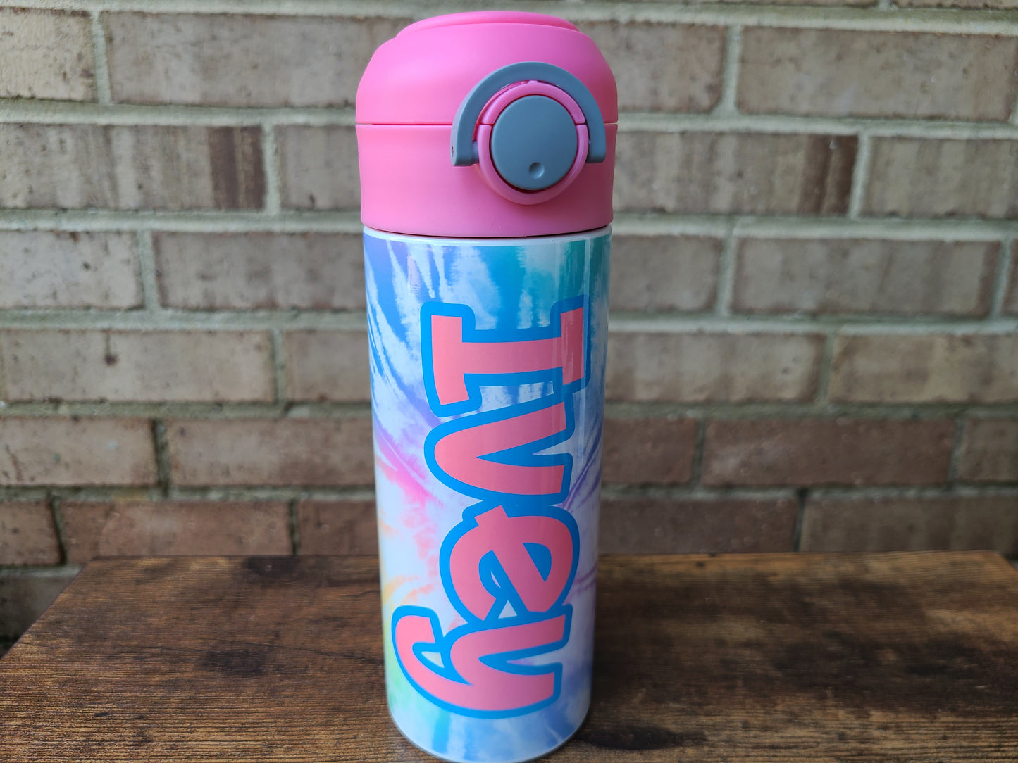 Colorful Tie Dye Flip Top Water Bottle - Personalized