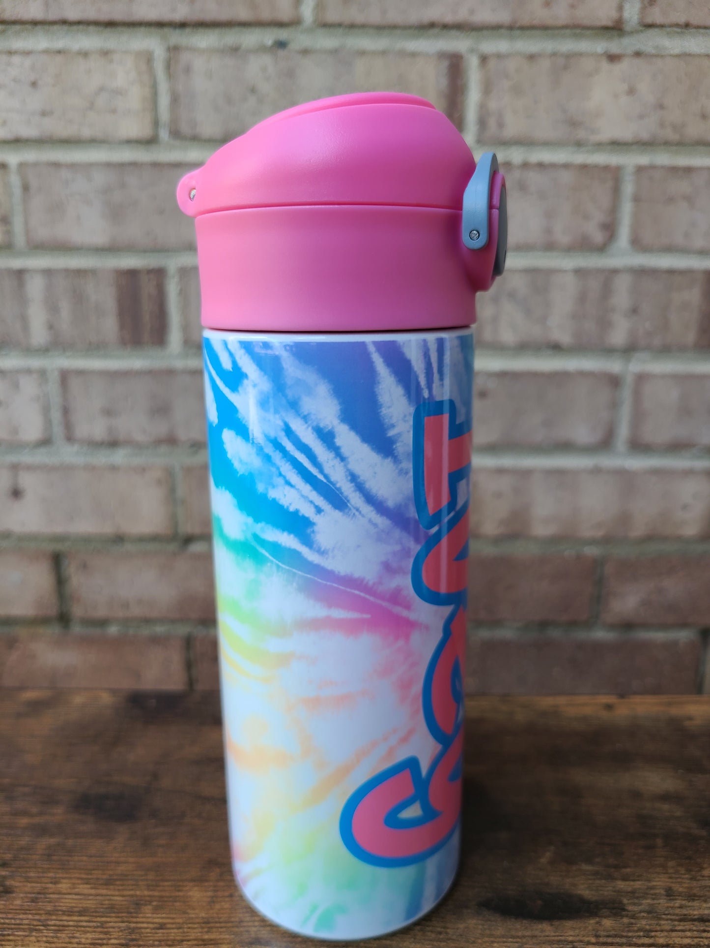 Colorful Tie Dye Flip Top Water Bottle - Personalized