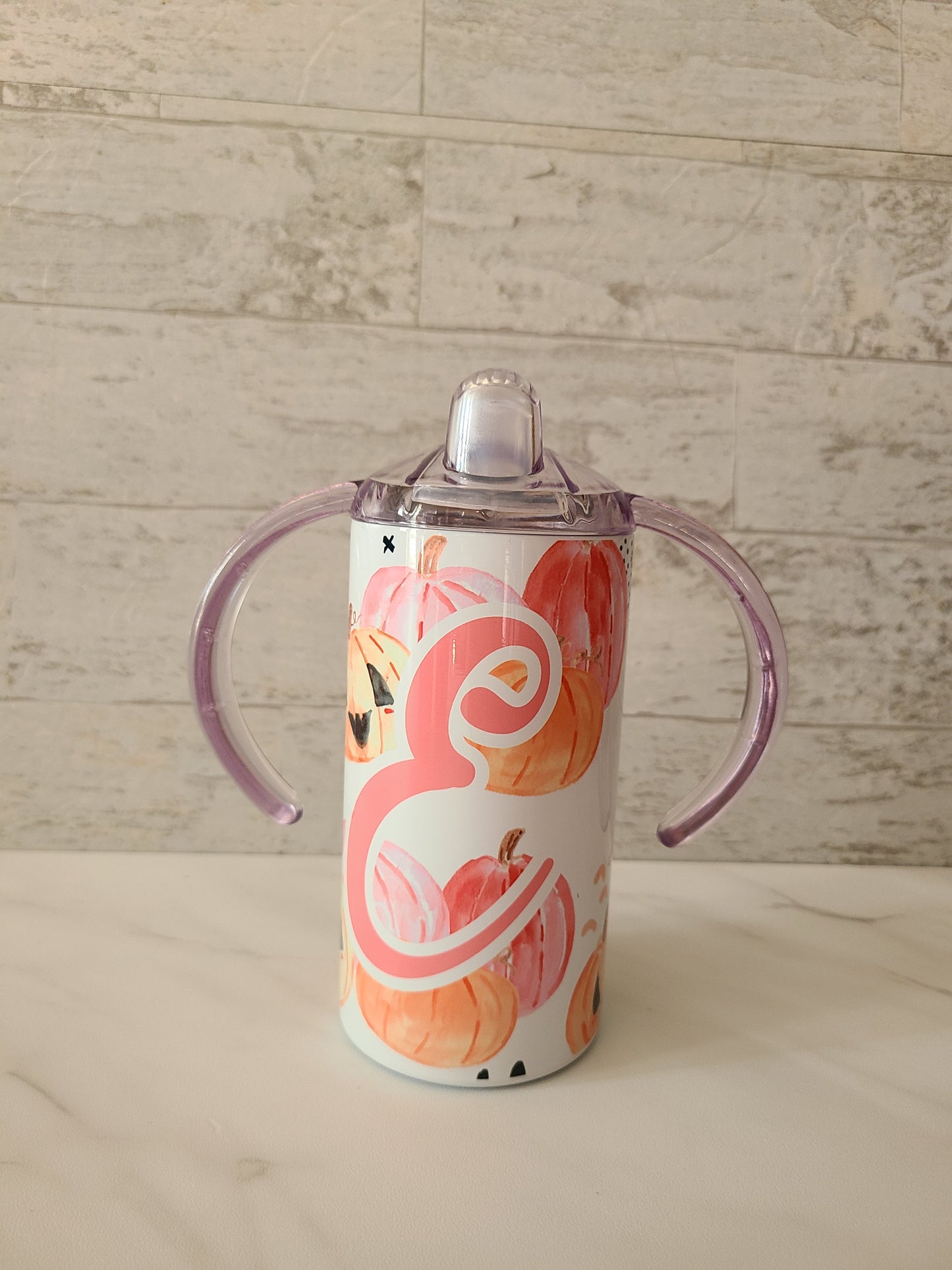 Pink and Orange Pumpkins Water Bottle OR Sippy Cup - Personalized