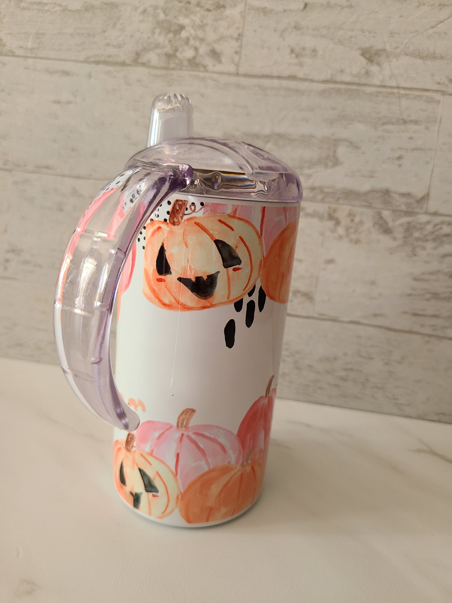 Pink and Orange Pumpkins Water Bottle OR Sippy Cup - Personalized