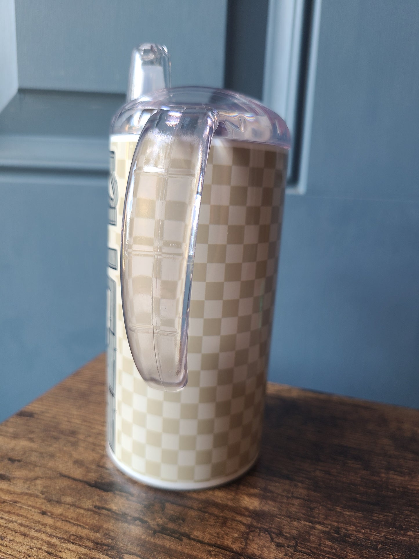 Neutral Checks Water Bottle OR Sippy Cup - Personalized