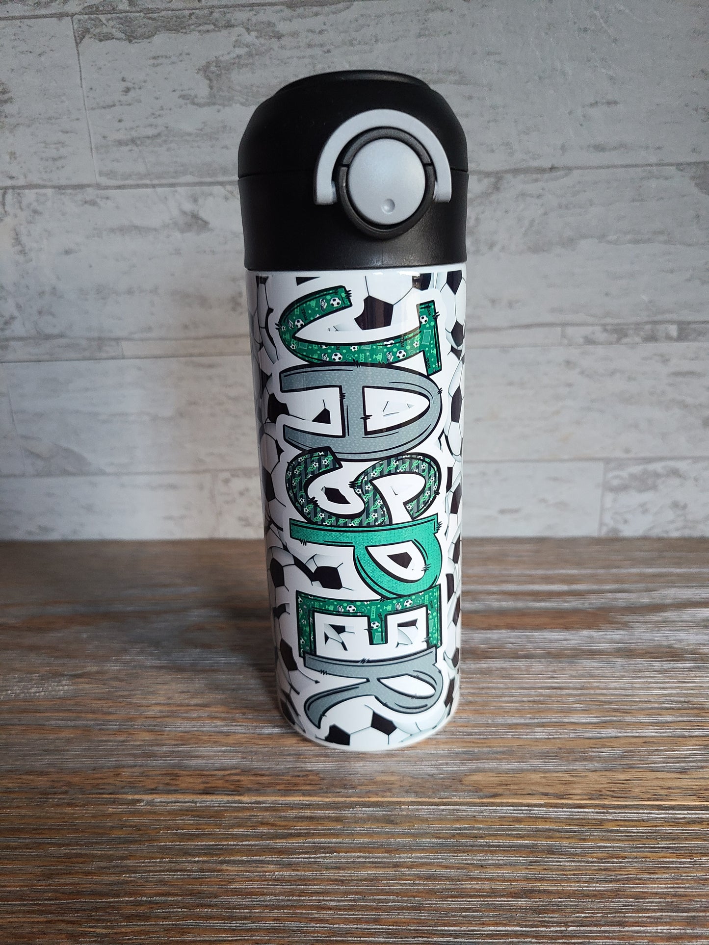 Soccer Personalized Water Bottle - 12 oz Flip Top Water Bottle with Straw