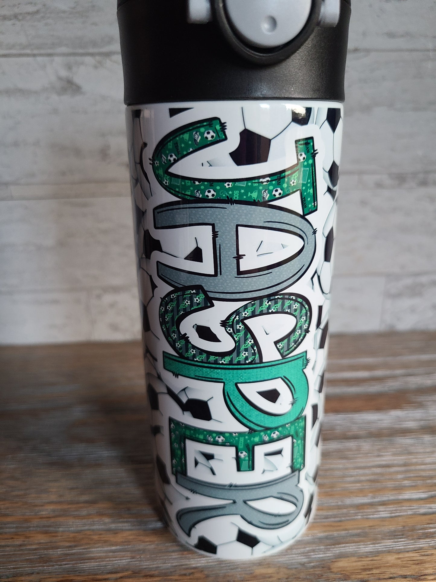 Soccer Personalized Water Bottle - 12 oz Flip Top Water Bottle with Straw