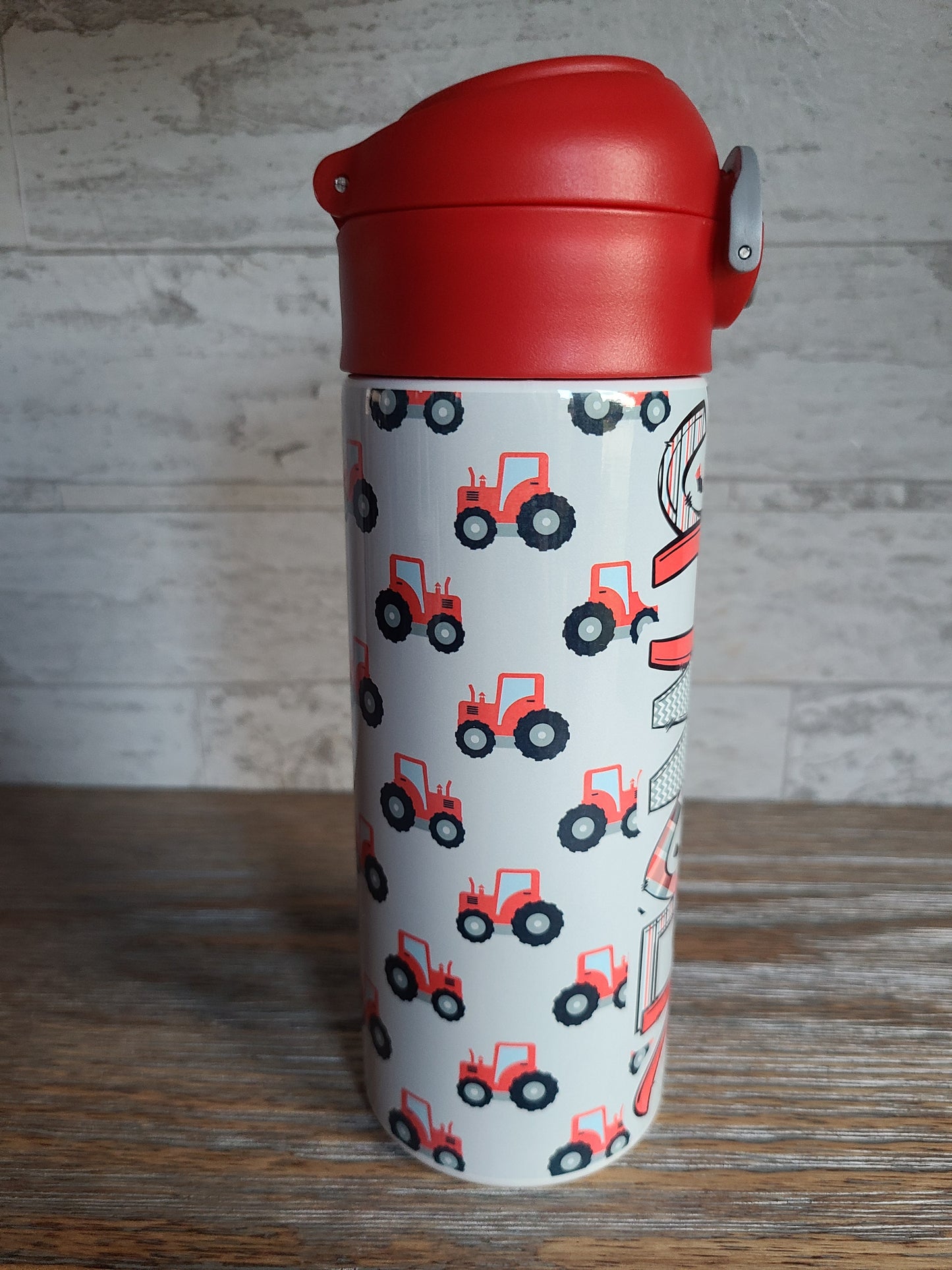Personalized Red Tractors Water Bottle - 12 oz Flip Top Water Bottle with Straw