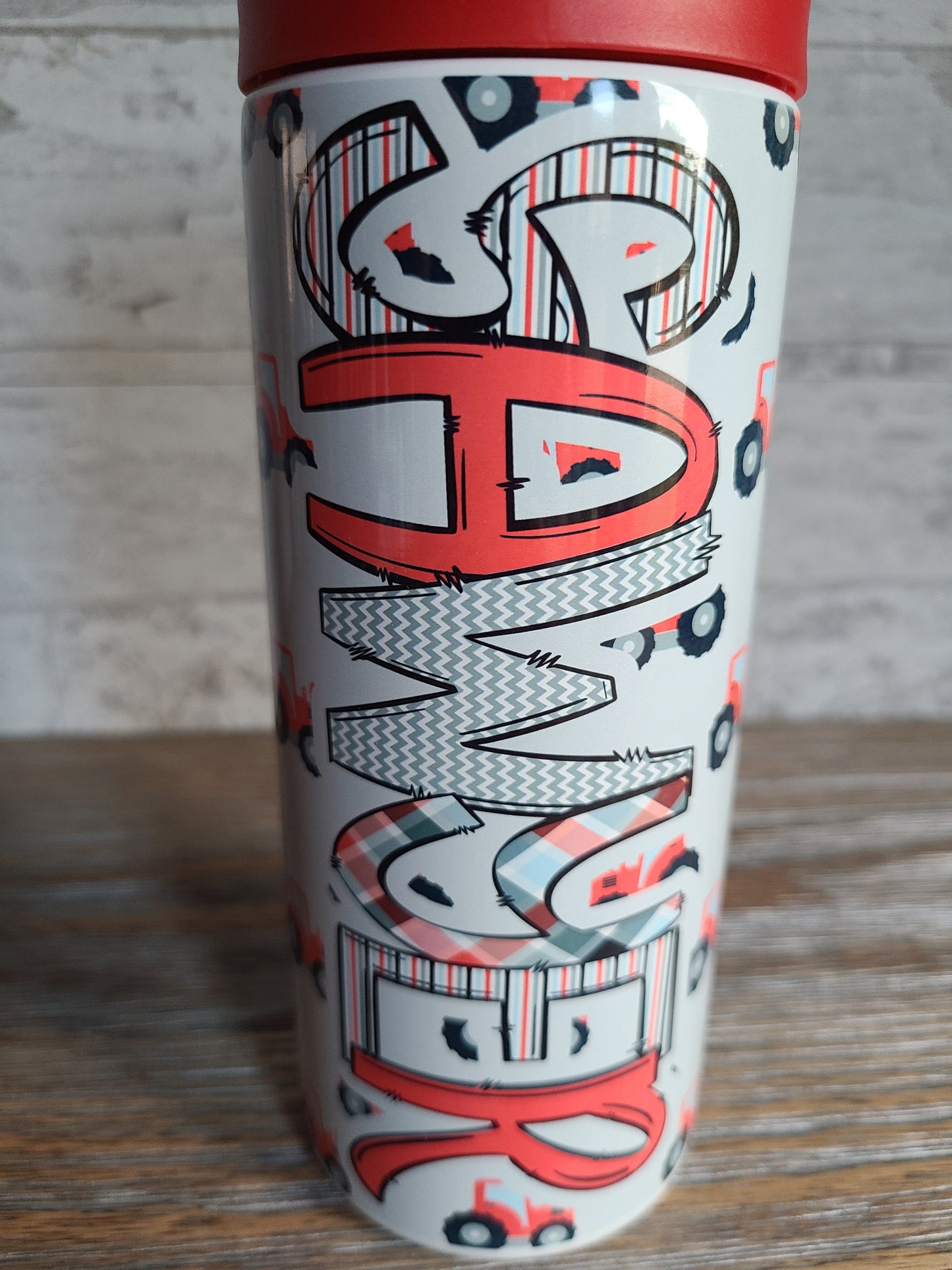 Personalized Red Tractors Water Bottle - 12 oz Flip Top Water Bottle with Straw