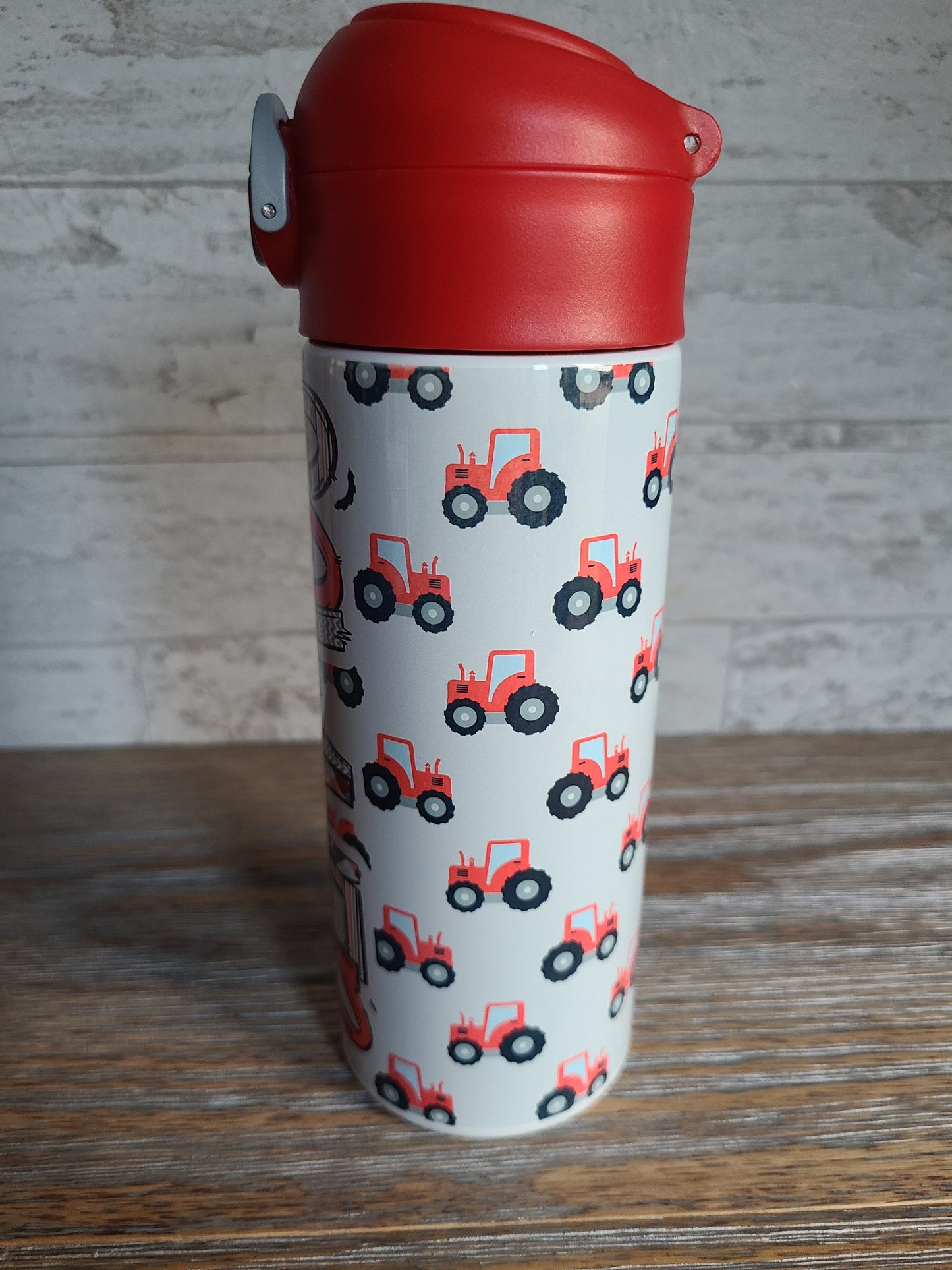 Personalized Red Tractors Water Bottle - 12 oz Flip Top Water Bottle with Straw